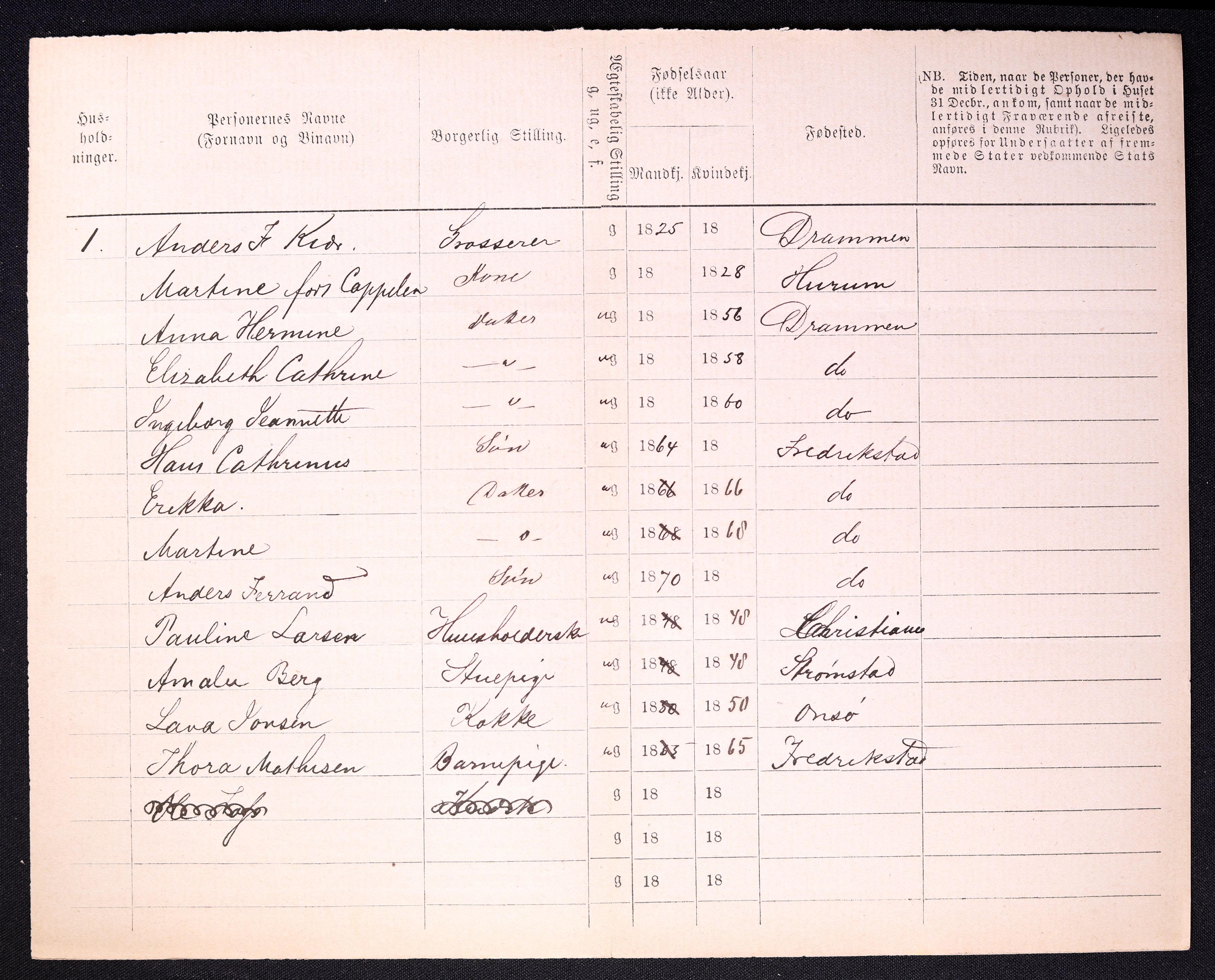 RA, 1870 census for 0103 Fredrikstad, 1870, p. 1358
