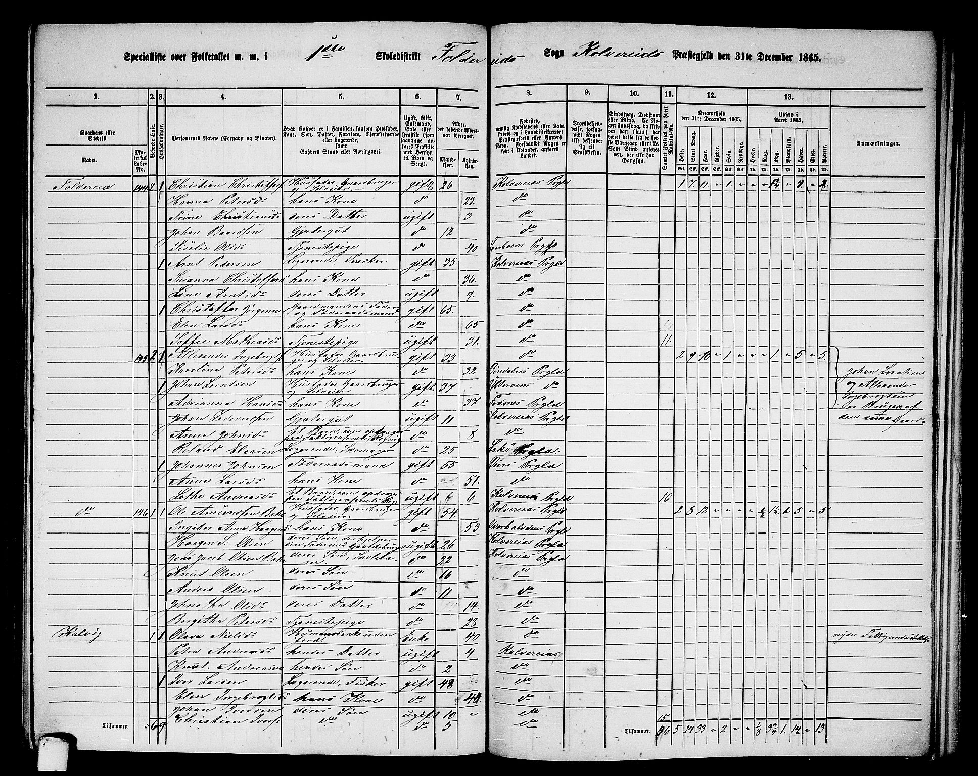 RA, 1865 census for Kolvereid, 1865, p. 10