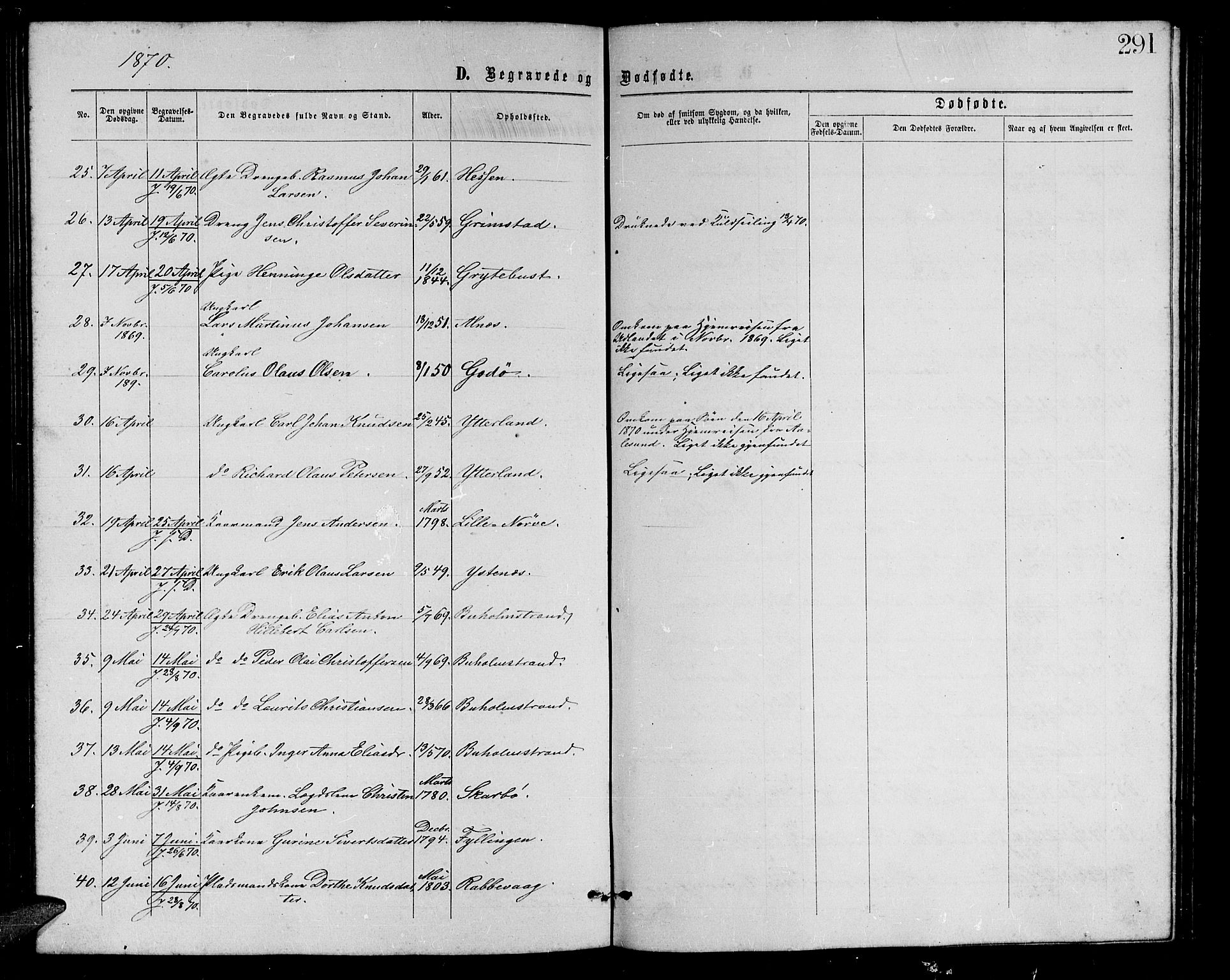 Ministerialprotokoller, klokkerbøker og fødselsregistre - Møre og Romsdal, AV/SAT-A-1454/528/L0428: Parish register (copy) no. 528C09, 1864-1880, p. 291