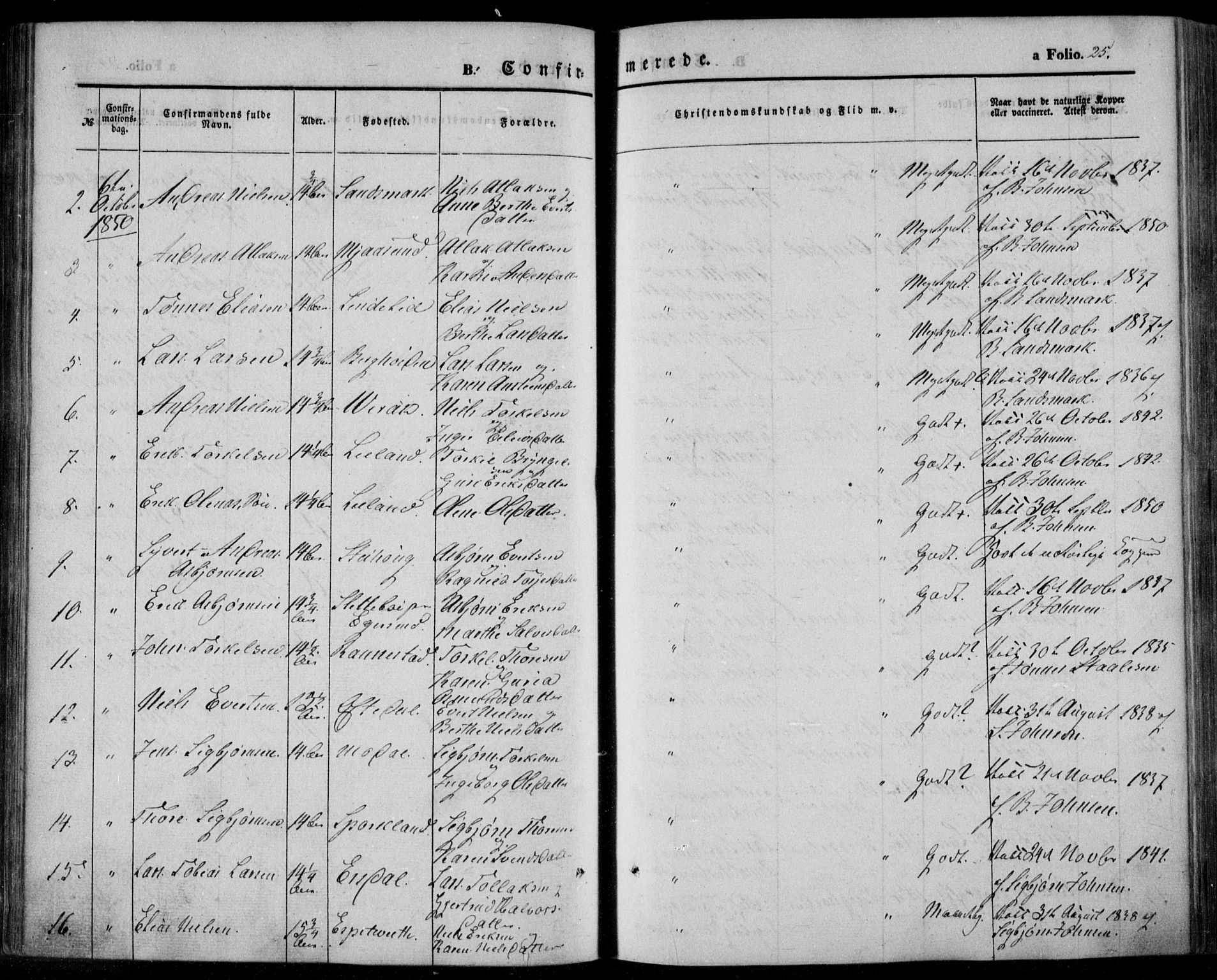 Bakke sokneprestkontor, AV/SAK-1111-0002/F/Fa/Faa/L0005: Parish register (official) no. A 5, 1847-1855, p. 25