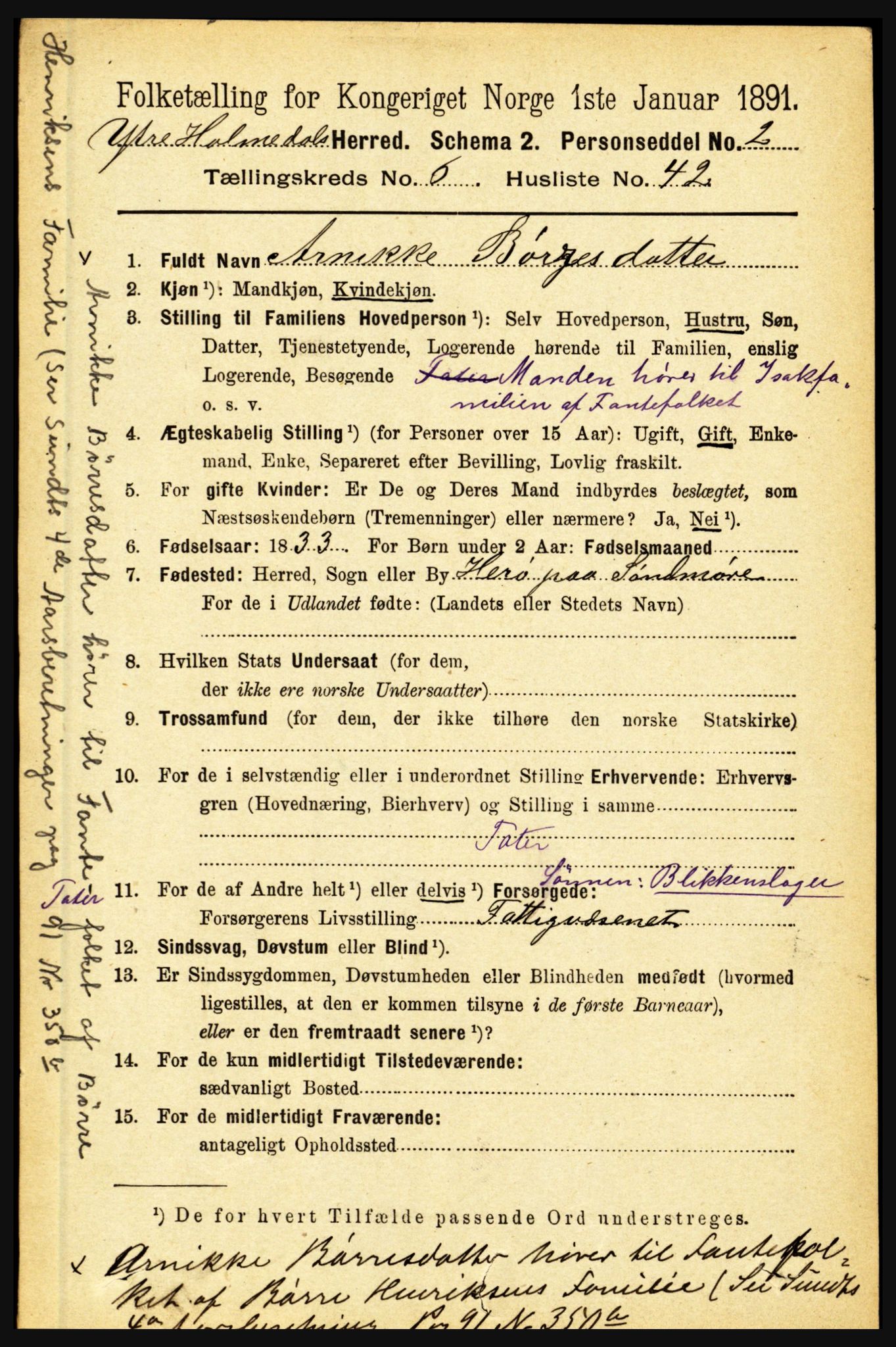 RA, 1891 census for 1429 Ytre Holmedal, 1891, p. 1560