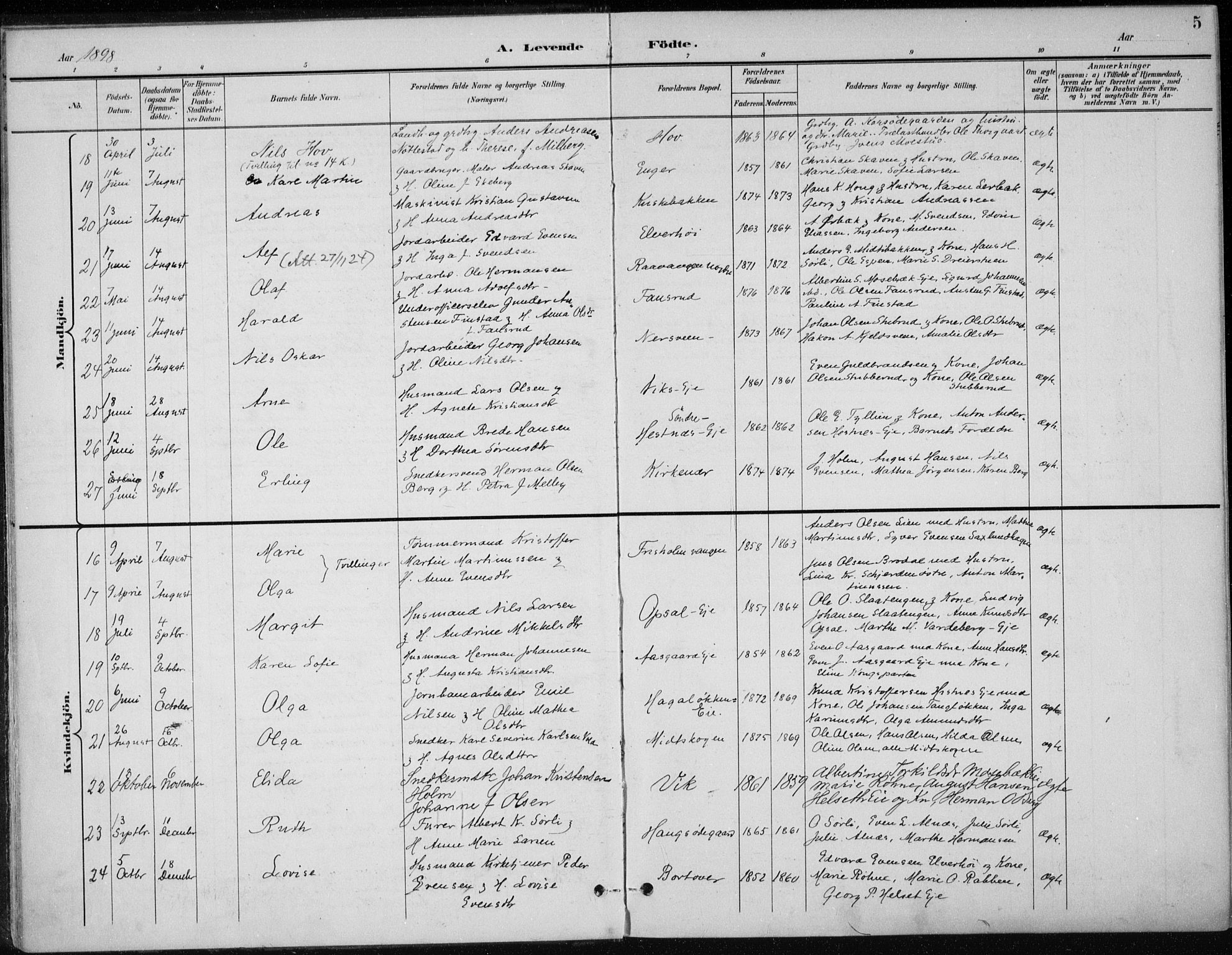 Stange prestekontor, AV/SAH-PREST-002/K/L0023: Parish register (official) no. 23, 1897-1920, p. 5