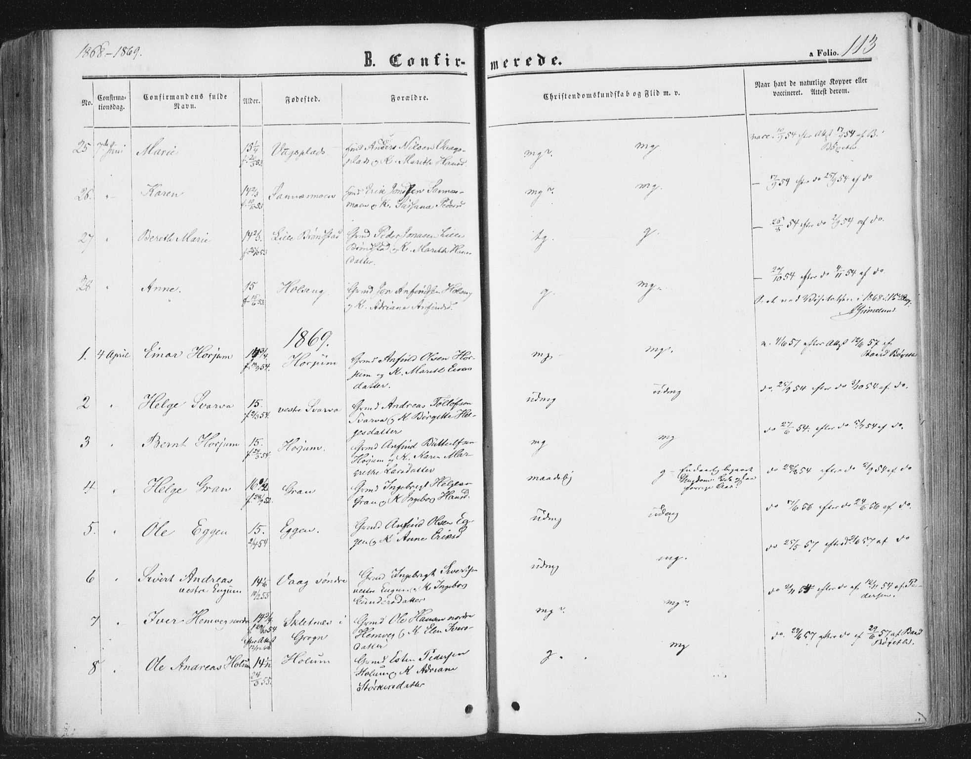 Ministerialprotokoller, klokkerbøker og fødselsregistre - Nord-Trøndelag, SAT/A-1458/749/L0472: Parish register (official) no. 749A06, 1857-1873, p. 113