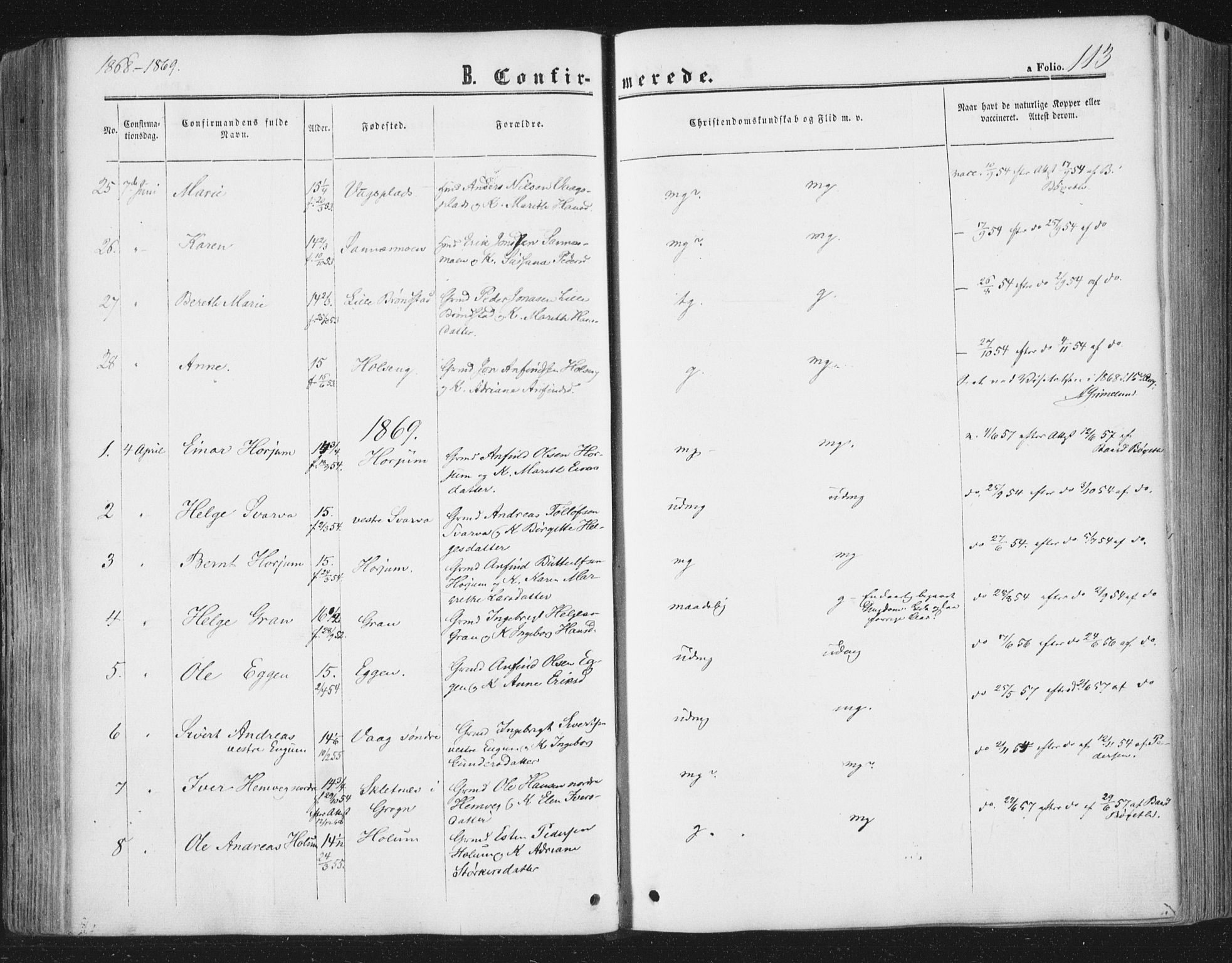 Ministerialprotokoller, klokkerbøker og fødselsregistre - Nord-Trøndelag, AV/SAT-A-1458/749/L0472: Parish register (official) no. 749A06, 1857-1873, p. 113