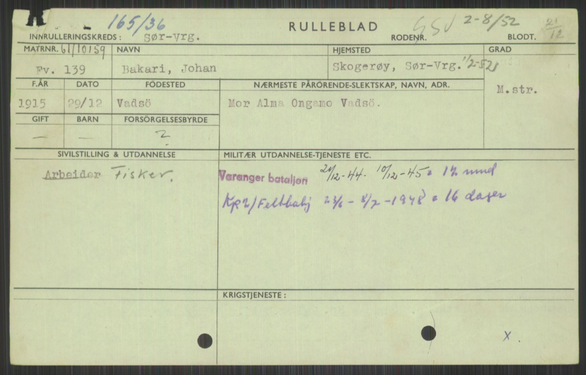 Forsvaret, Varanger bataljon, AV/RA-RAFA-2258/1/D/L0441: Rulleblad for fødte 1913-1917, 1913-1917, p. 621