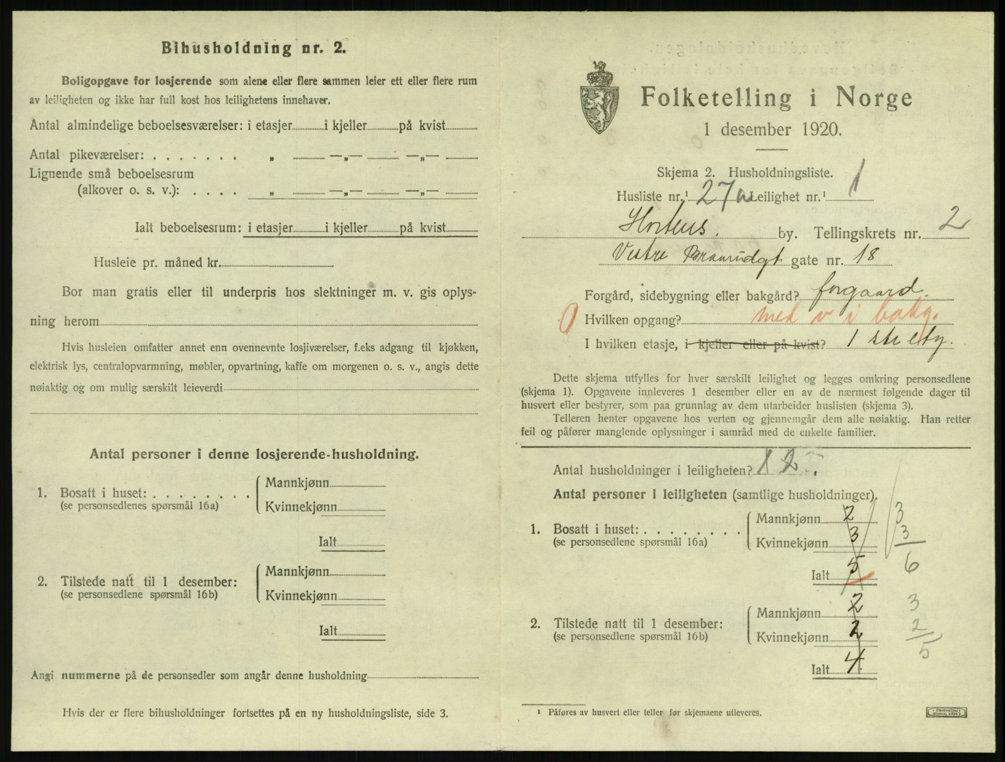 SAKO, 1920 census for Horten, 1920, p. 3387