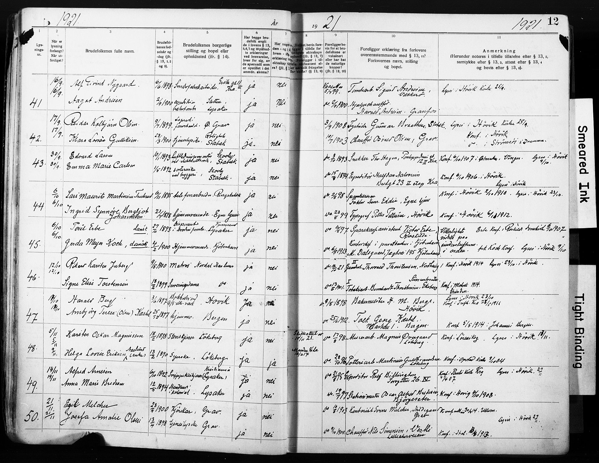 Østre Bærum prestekontor Kirkebøker, SAO/A-10887/H/Ha/L0001: Banns register no. 1, 1920-1932, p. 12