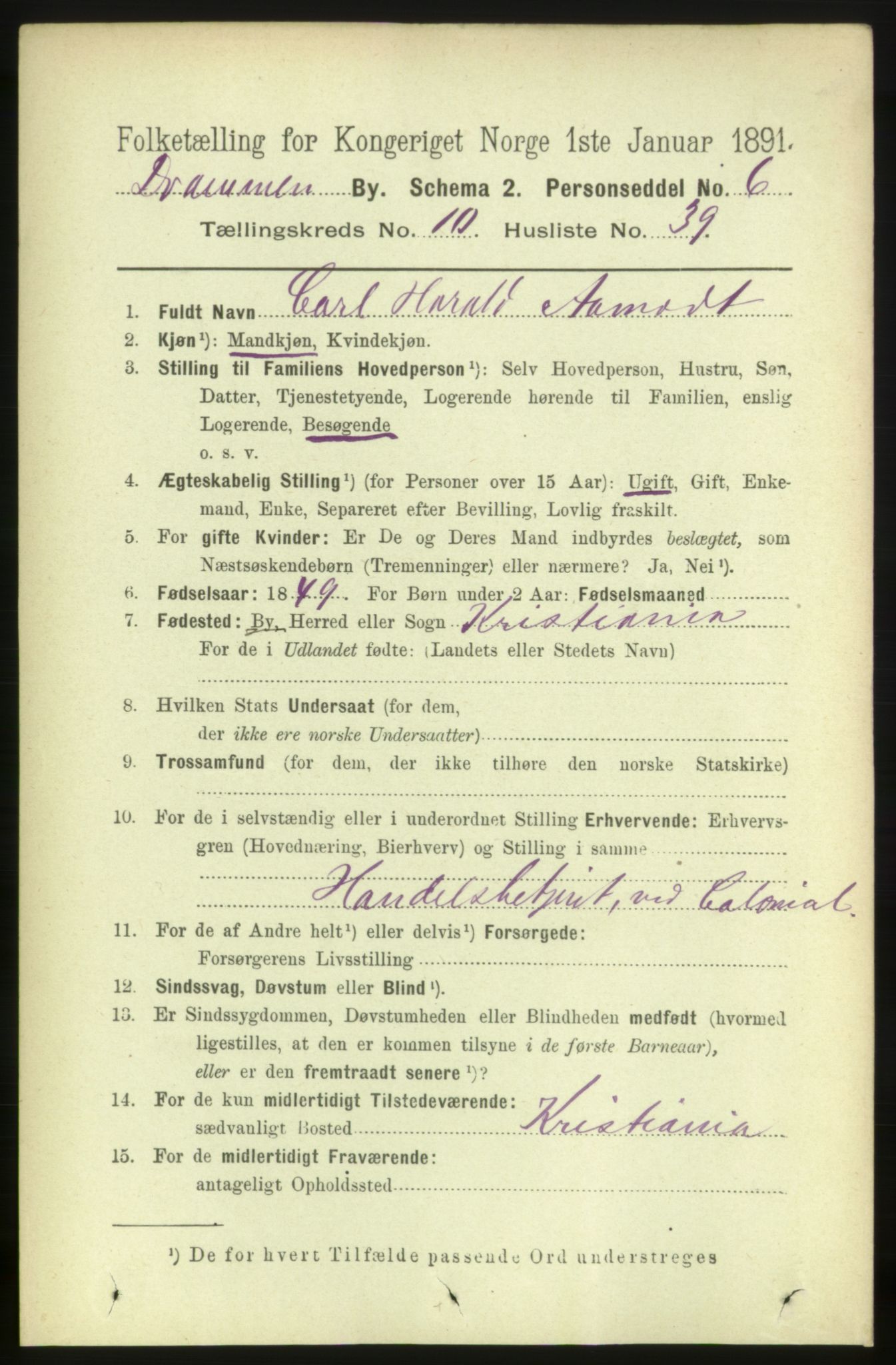 RA, 1891 census for 0602 Drammen, 1891, p. 8318