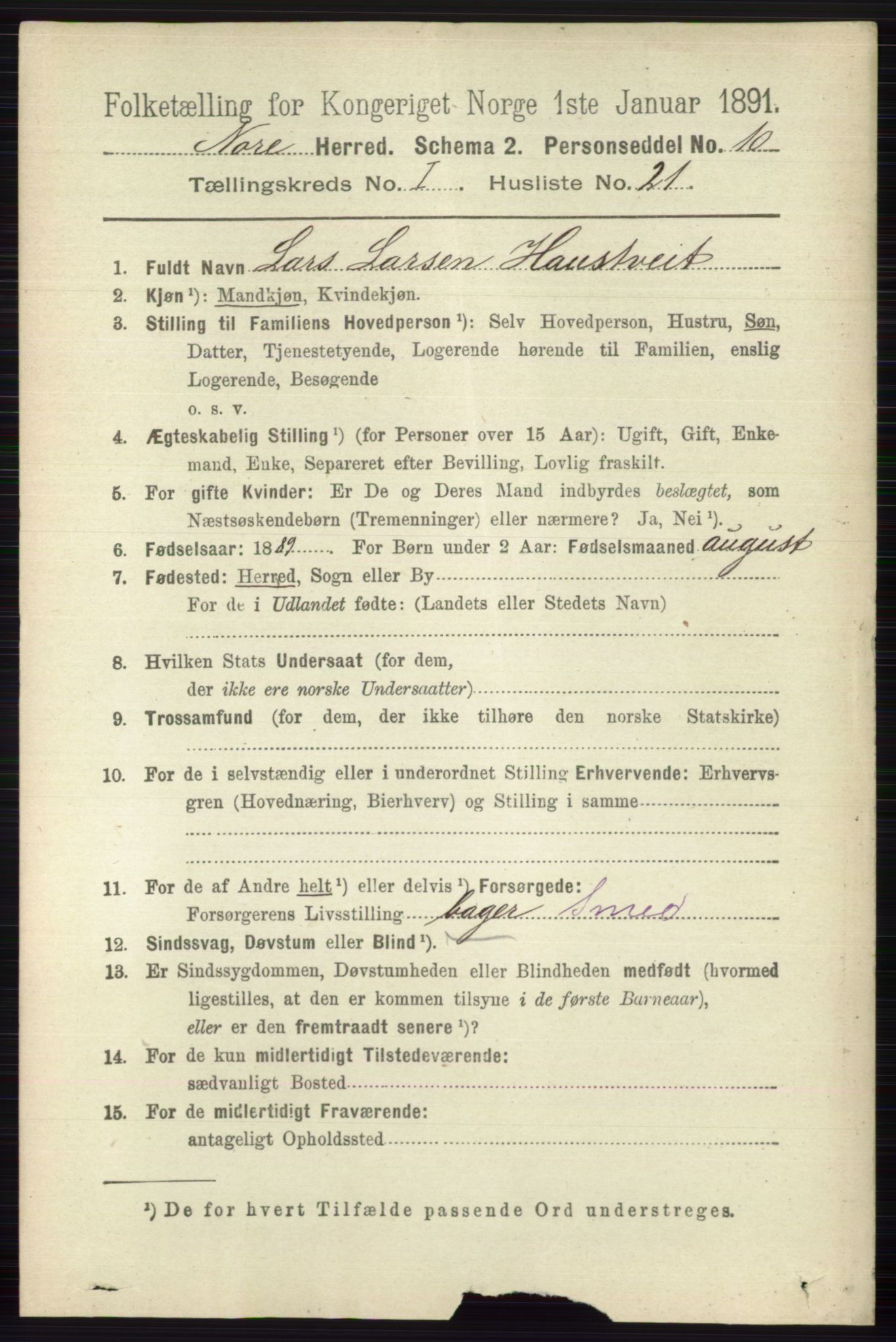 RA, 1891 census for 0633 Nore, 1891, p. 174