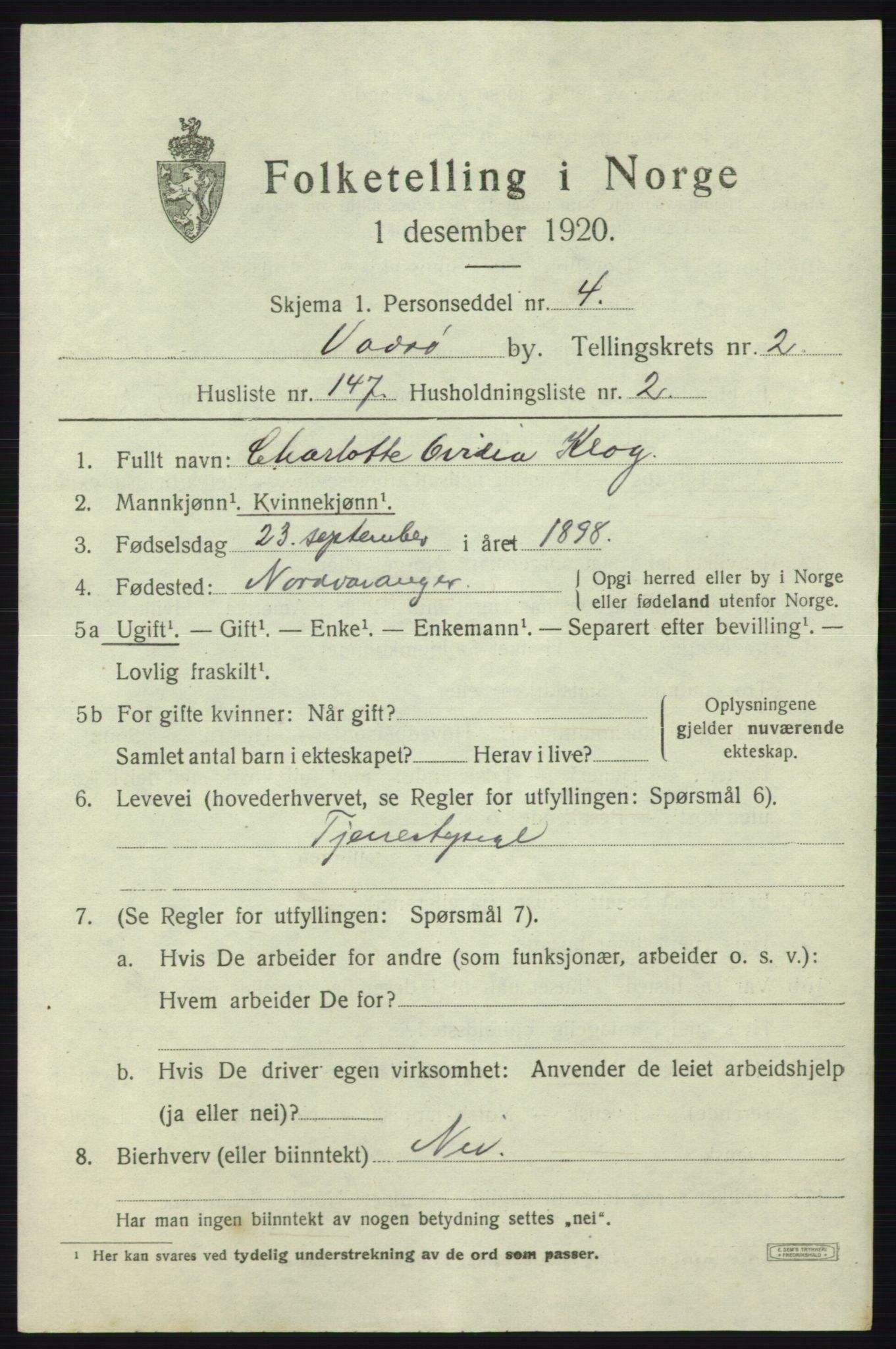 SATØ, 1920 census for Vadsø, 1920, p. 5304