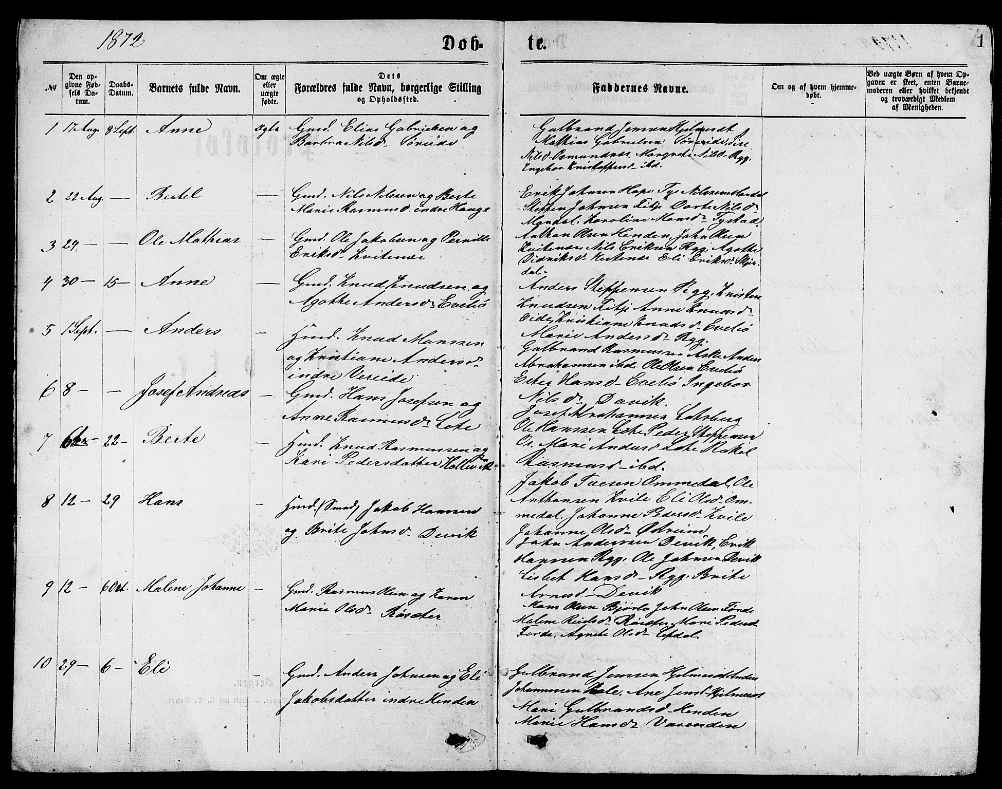 Gloppen sokneprestembete, SAB/A-80101/H/Hab/Habb/L0001: Parish register (copy) no. B 1, 1872-1888