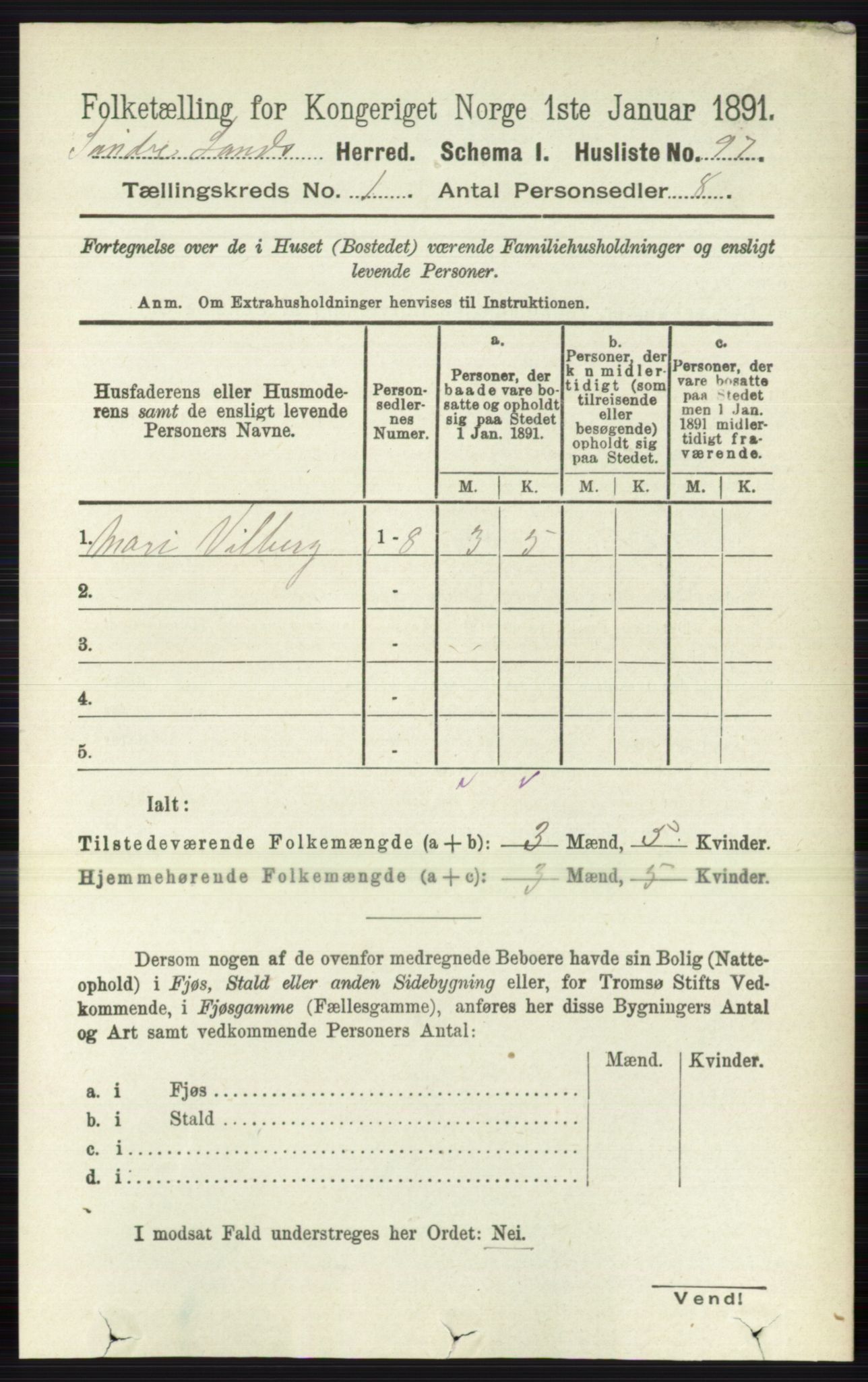 RA, 1891 census for 0536 Søndre Land, 1891, p. 124