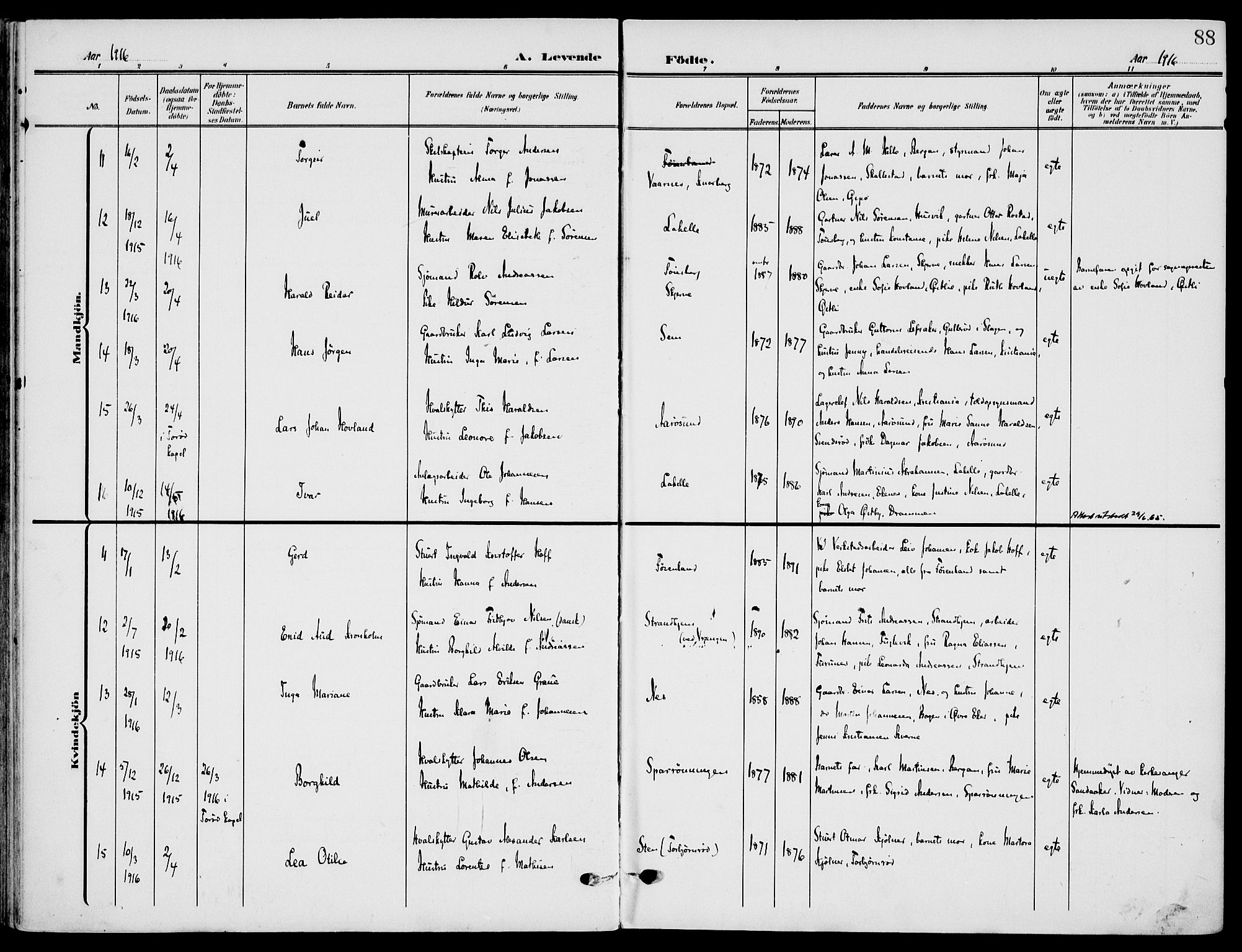 Nøtterøy kirkebøker, AV/SAKO-A-354/F/Fa/L0010: Parish register (official) no. I 10, 1908-1919, p. 88