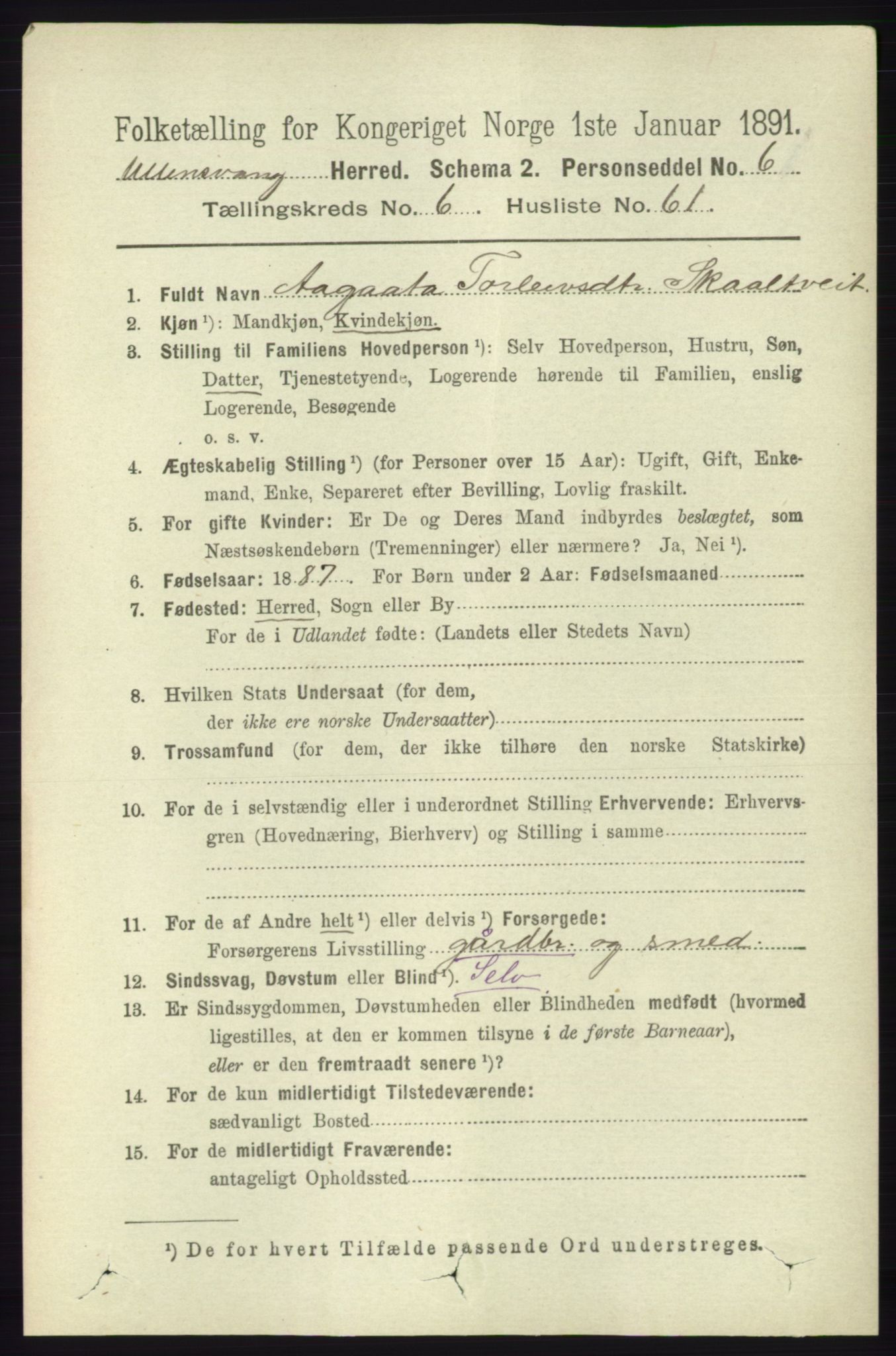 RA, 1891 census for 1230 Ullensvang, 1891, p. 2294