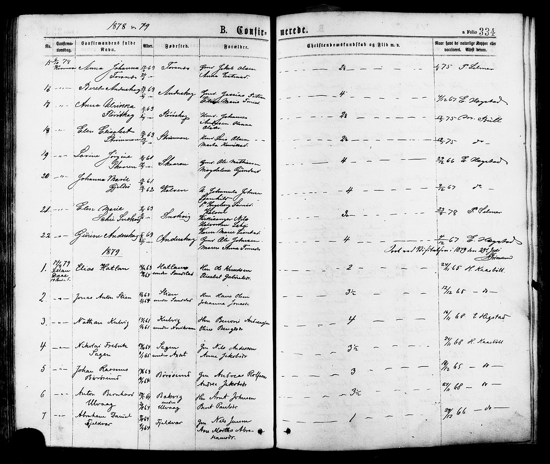 Ministerialprotokoller, klokkerbøker og fødselsregistre - Sør-Trøndelag, SAT/A-1456/634/L0532: Parish register (official) no. 634A08, 1871-1881, p. 334