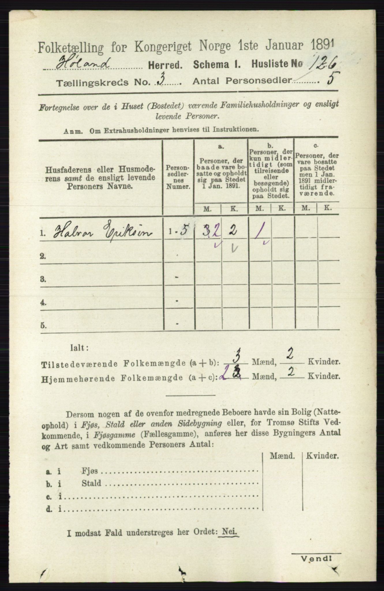 RA, 1891 census for 0221 Høland, 1891, p. 1743