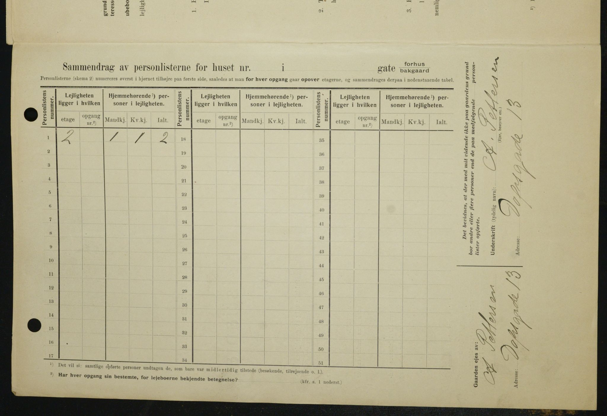 OBA, Municipal Census 1909 for Kristiania, 1909, p. 14607