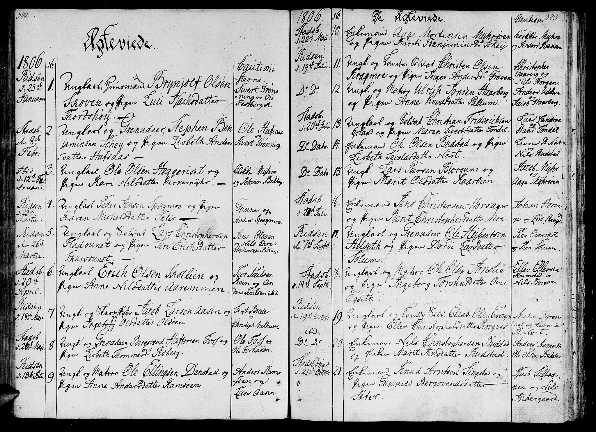 Ministerialprotokoller, klokkerbøker og fødselsregistre - Sør-Trøndelag, SAT/A-1456/646/L0607: Parish register (official) no. 646A05, 1806-1815, p. 342-343