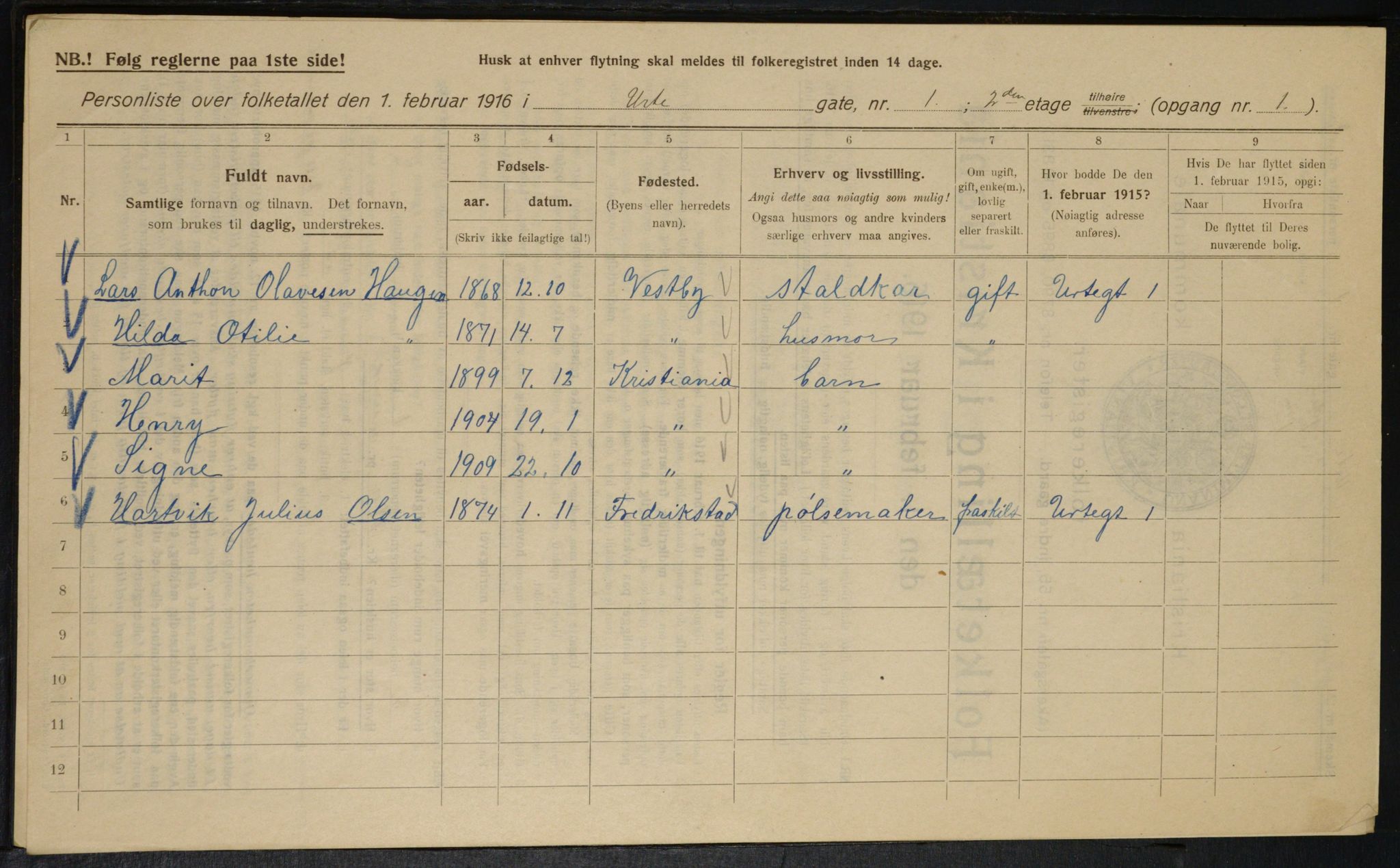 OBA, Municipal Census 1916 for Kristiania, 1916, p. 124290