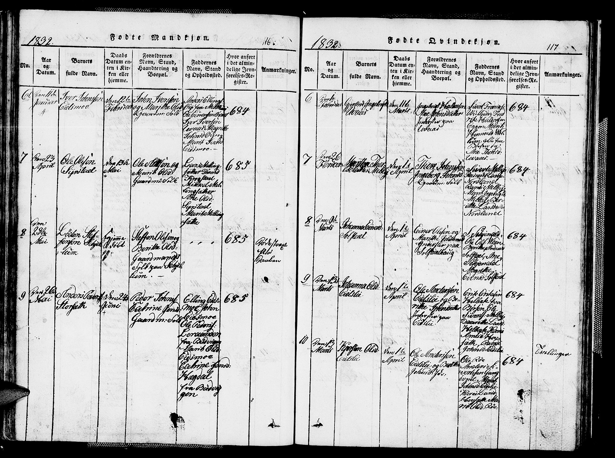 Ministerialprotokoller, klokkerbøker og fødselsregistre - Sør-Trøndelag, AV/SAT-A-1456/667/L0796: Parish register (copy) no. 667C01, 1817-1836, p. 116-117