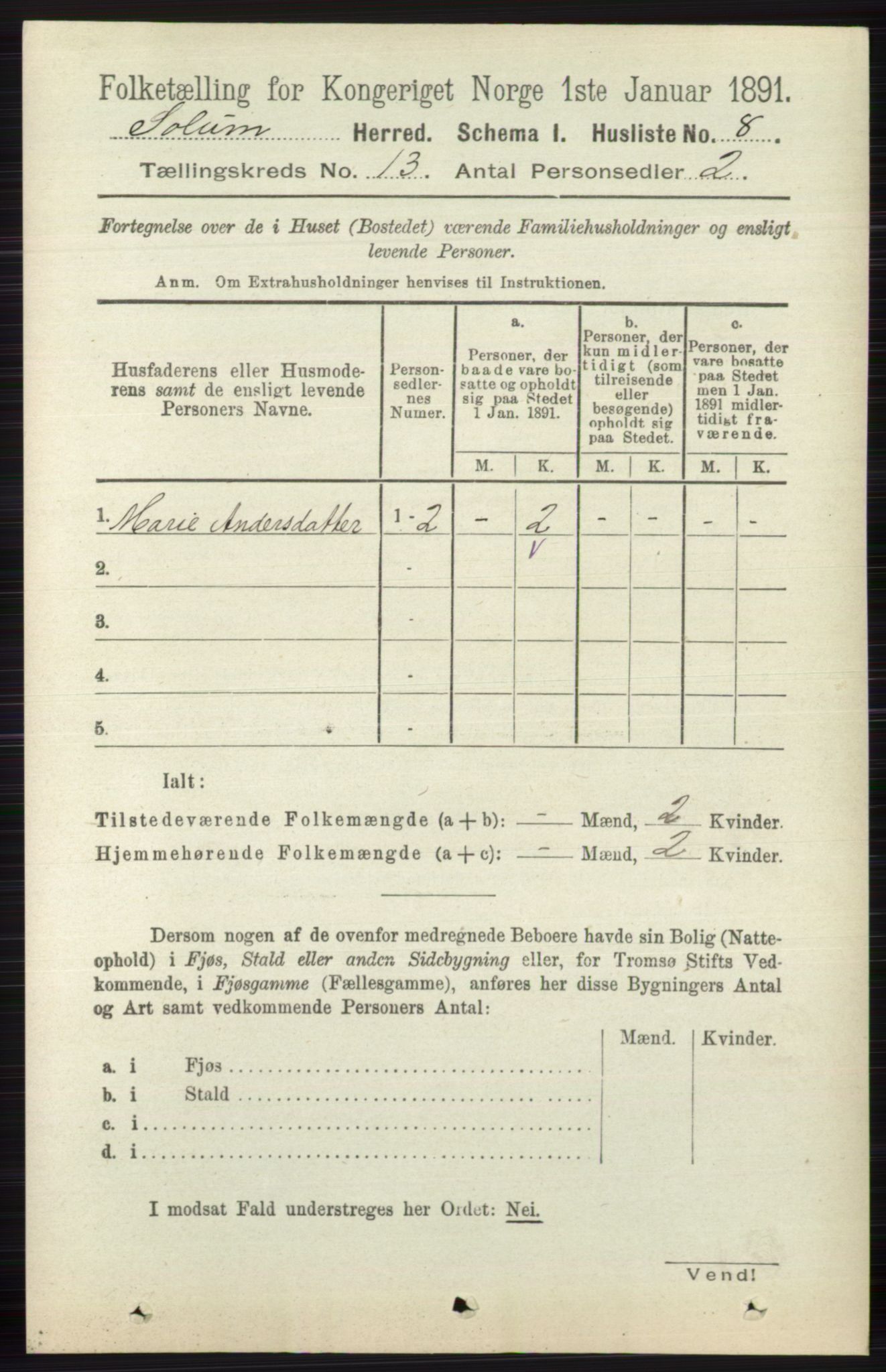 RA, 1891 census for 0818 Solum, 1891, p. 6010