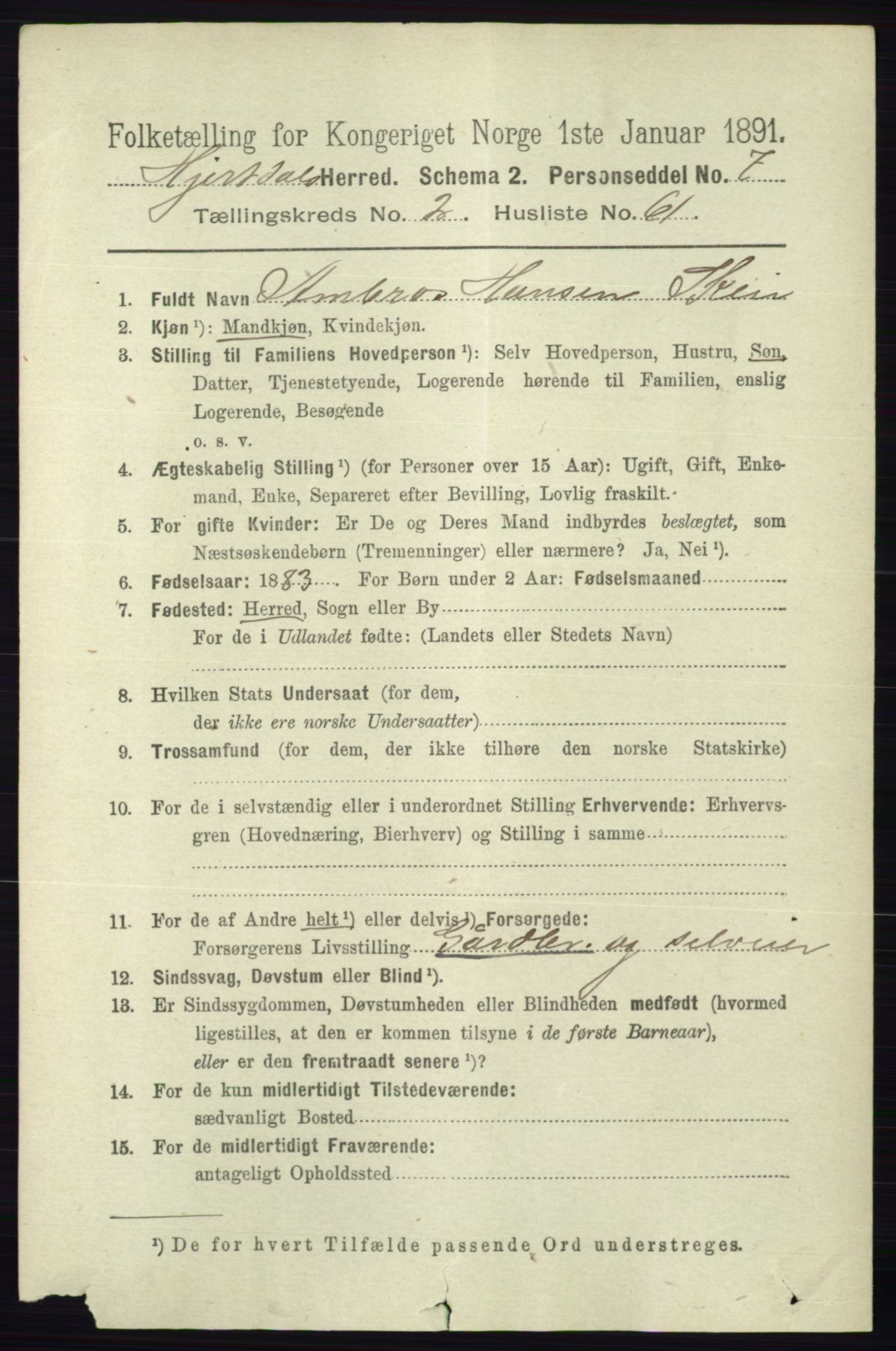 RA, 1891 census for 0827 Hjartdal, 1891, p. 980