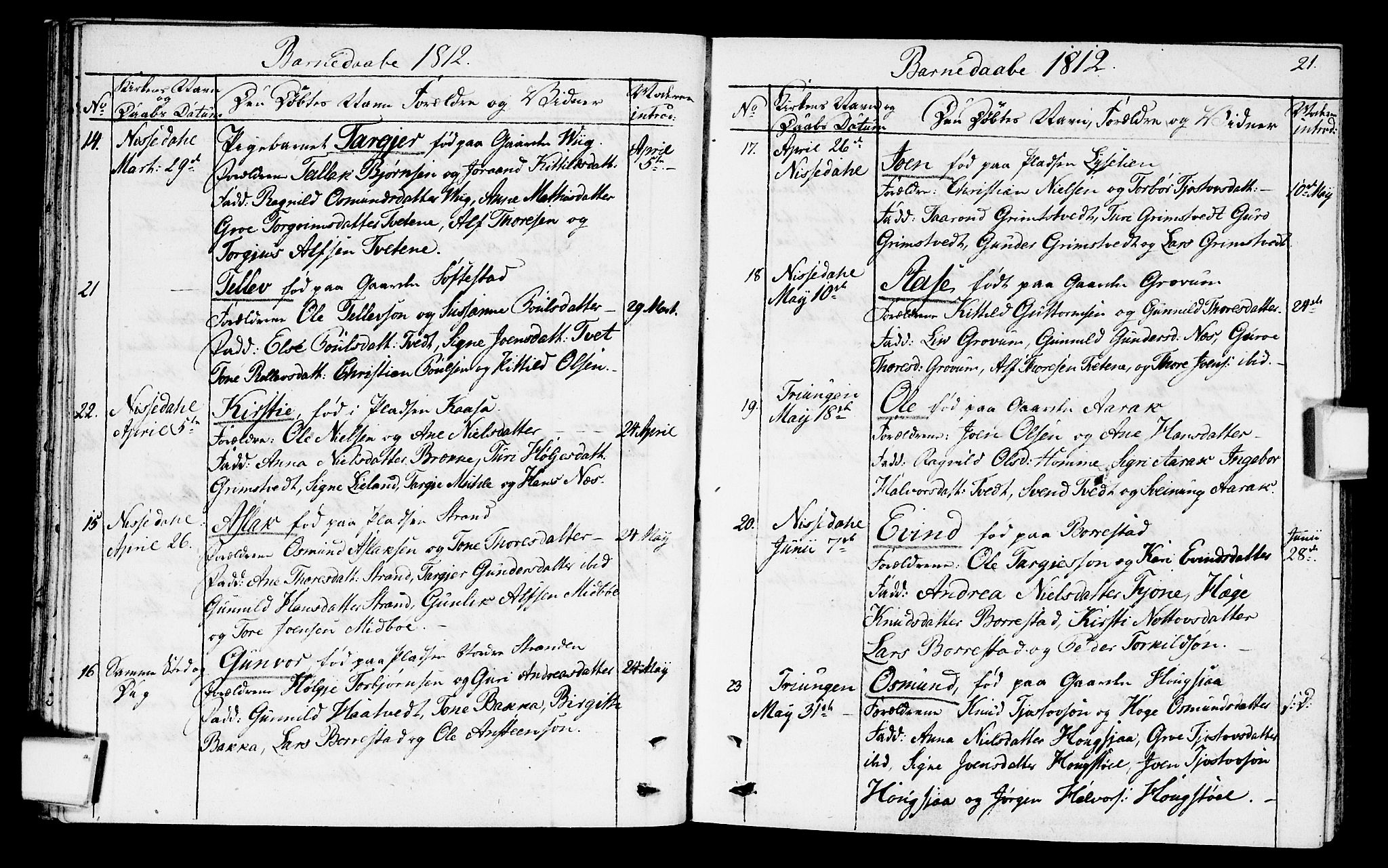 Nissedal kirkebøker, AV/SAKO-A-288/F/Fa/L0001: Parish register (official) no. I 1, 1811-1814, p. 21