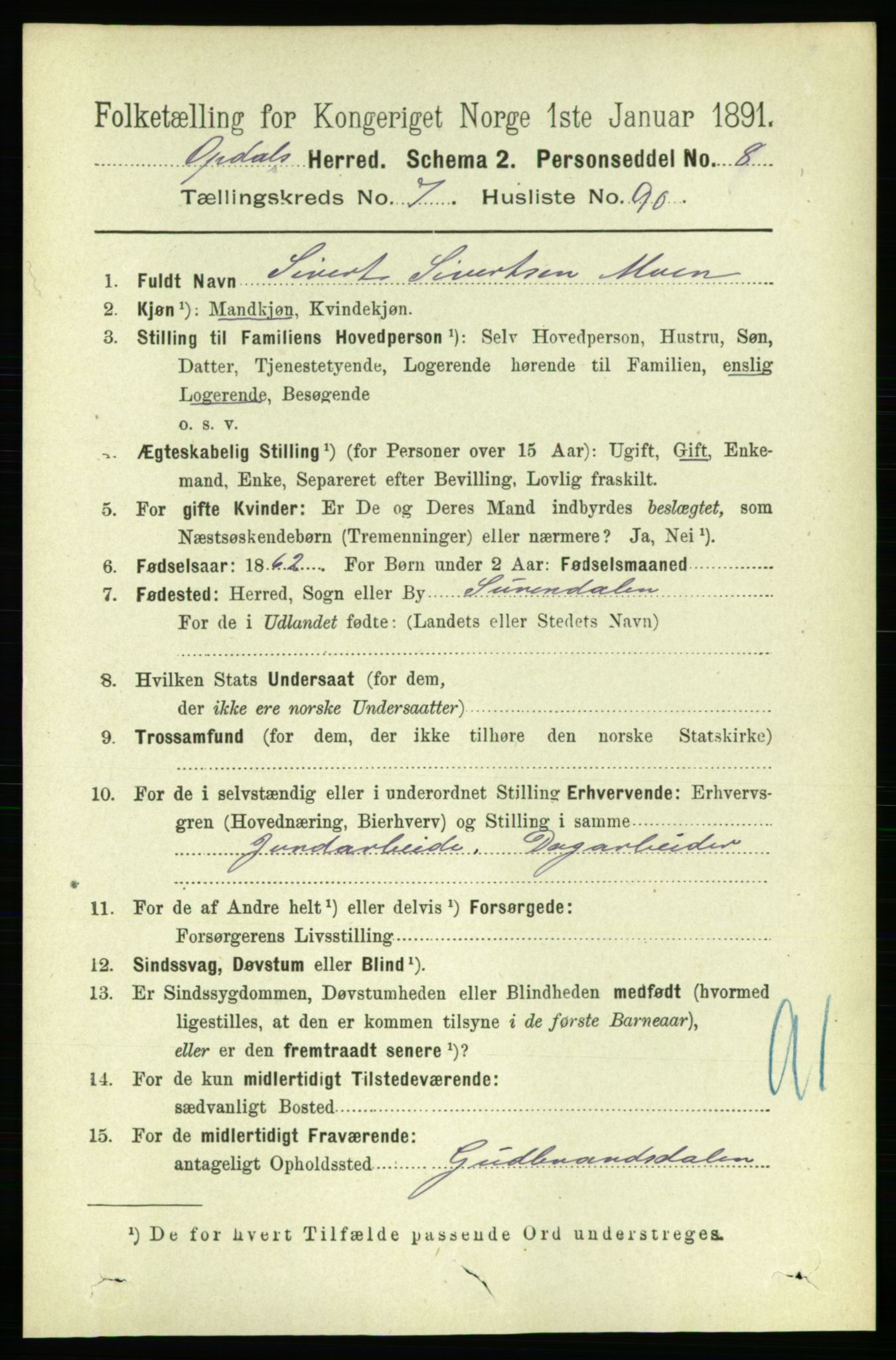 RA, 1891 census for 1634 Oppdal, 1891, p. 4045