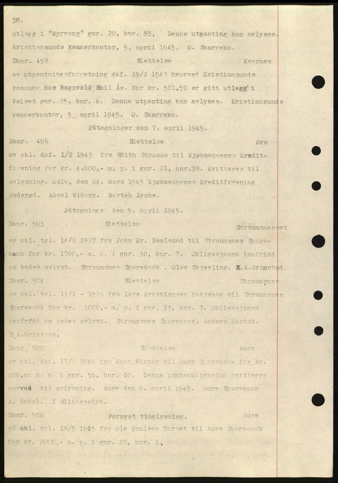 Nordmøre sorenskriveri, AV/SAT-A-4132/1/2/2Ca: Mortgage book no. C82a, 1945-1946, Diary no: : 498/1945