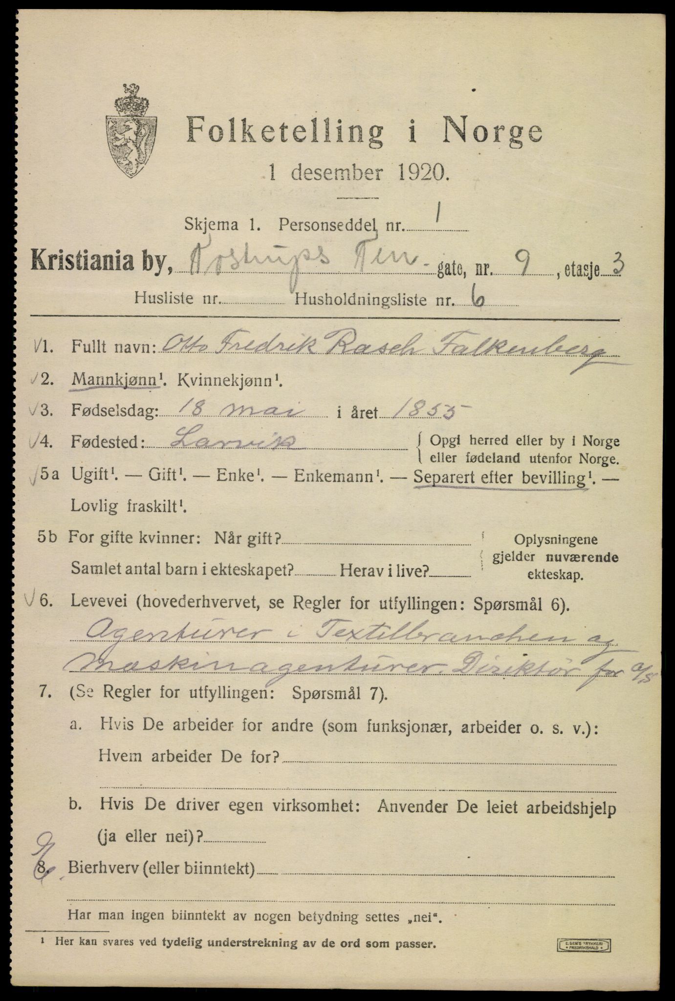 SAO, 1920 census for Kristiania, 1920, p. 596003