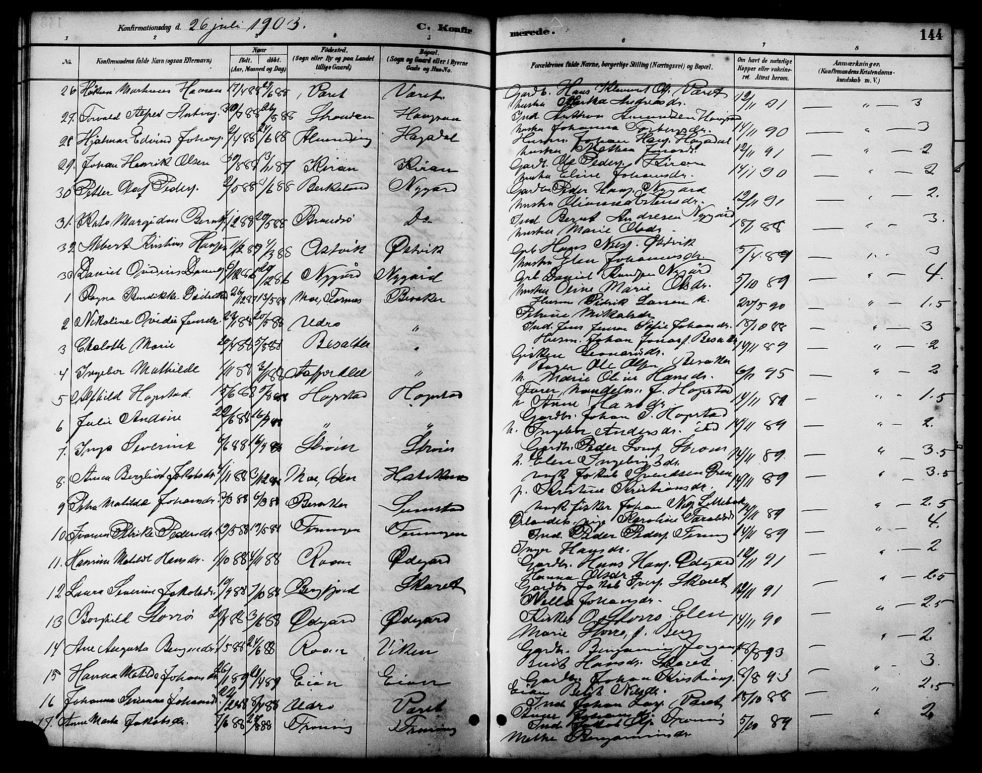 Ministerialprotokoller, klokkerbøker og fødselsregistre - Sør-Trøndelag, AV/SAT-A-1456/657/L0716: Parish register (copy) no. 657C03, 1889-1904, p. 144