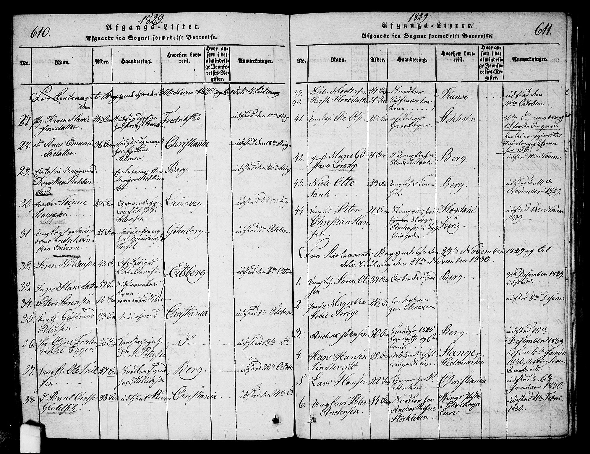 Halden prestekontor Kirkebøker, SAO/A-10909/G/Ga/L0001: Parish register (copy) no. 1, 1815-1833, p. 610-611
