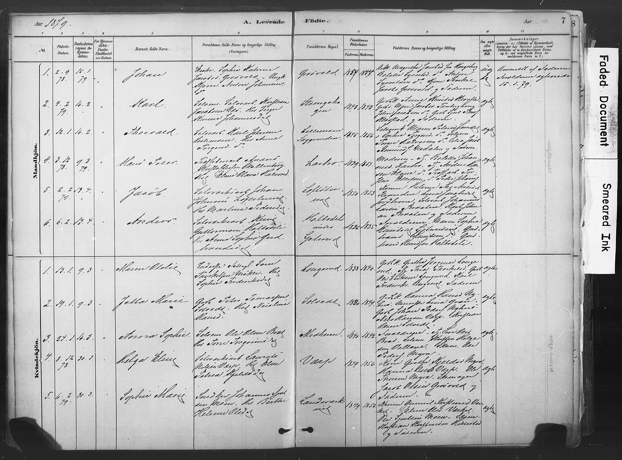 Sandsvær kirkebøker, SAKO/A-244/F/Fd/L0001: Parish register (official) no. IV 1, 1878-1906, p. 7