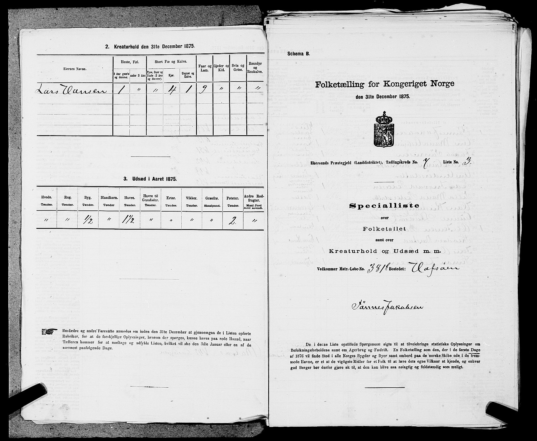 SAST, 1875 census for 1116L Eigersund/Eigersund og Ogna, 1875, p. 734