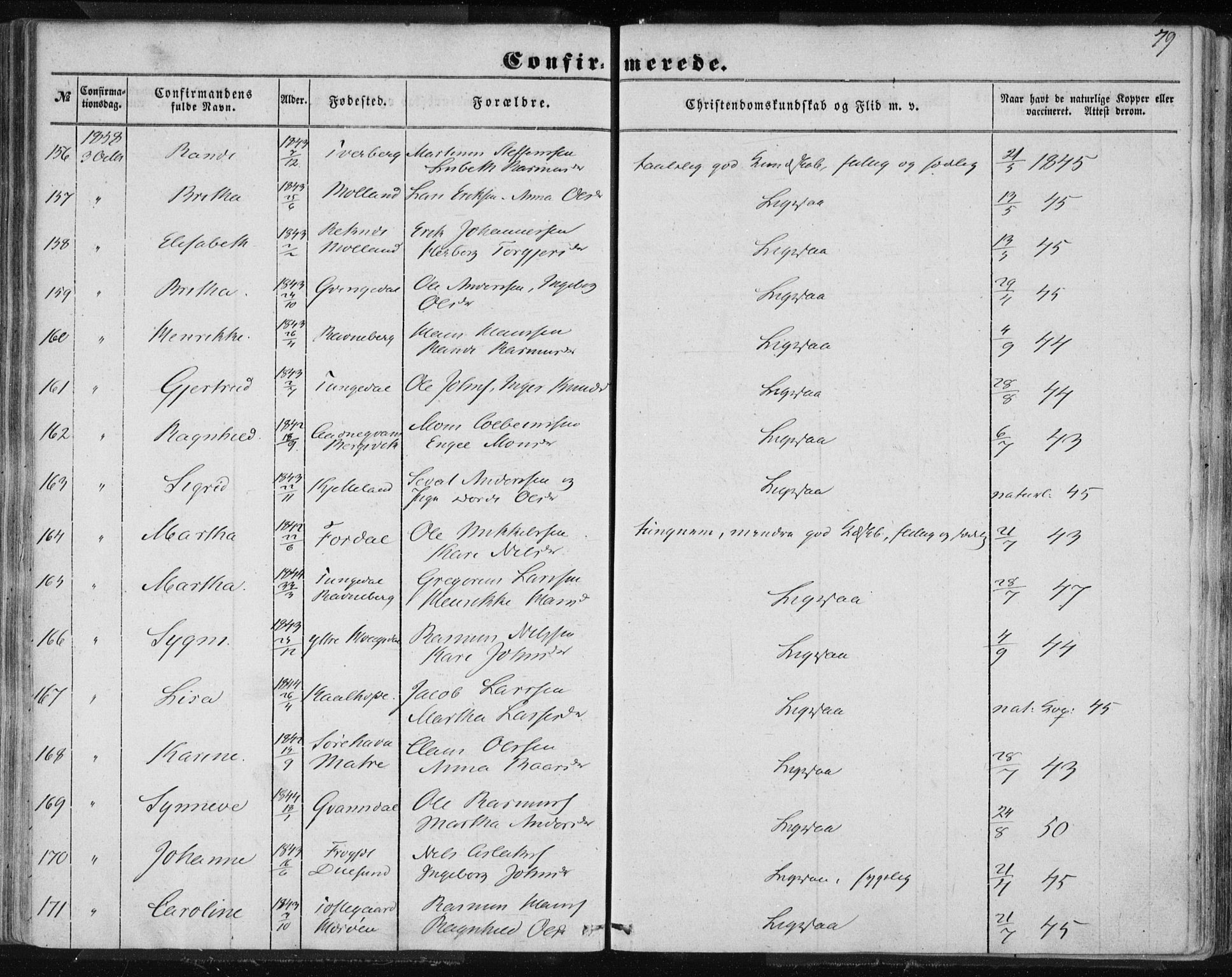 Lindås Sokneprestembete, AV/SAB-A-76701/H/Haa/Haaa/L0013: Parish register (official) no. A 13, 1848-1862, p. 79