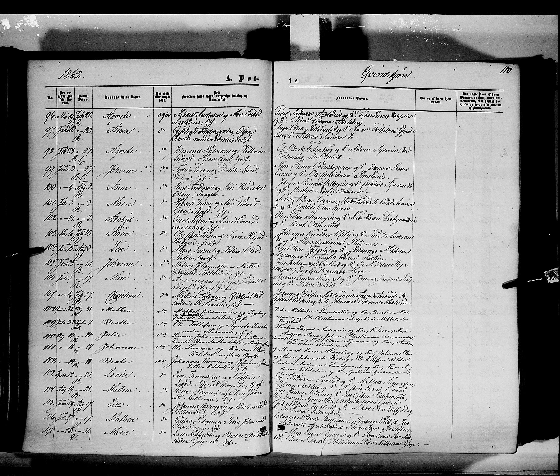 Ringsaker prestekontor, SAH/PREST-014/K/Ka/L0010: Parish register (official) no. 10, 1861-1869, p. 110