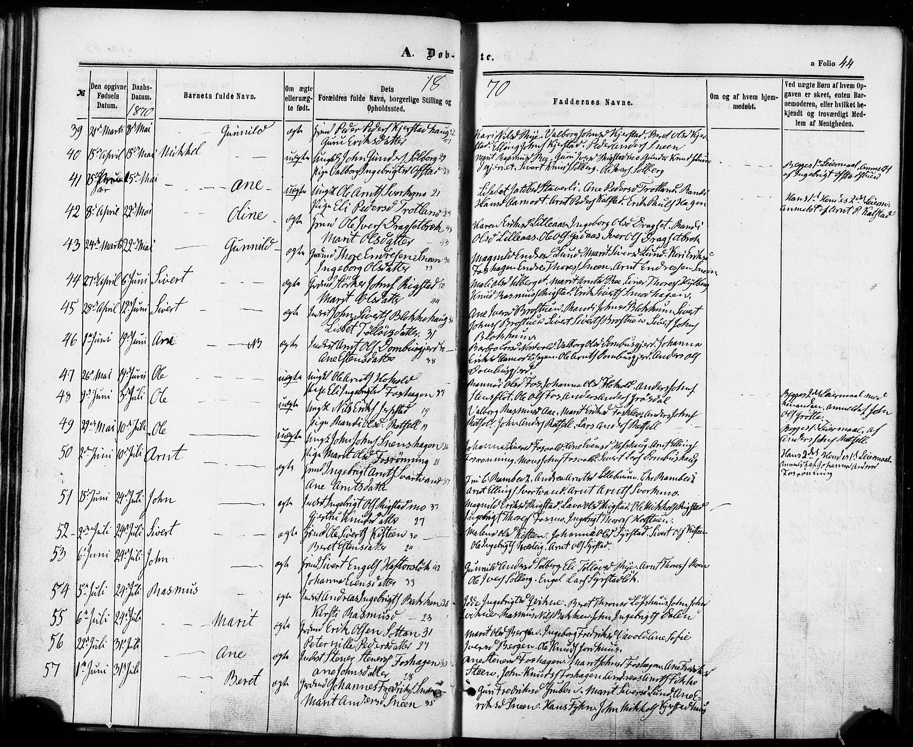 Ministerialprotokoller, klokkerbøker og fødselsregistre - Sør-Trøndelag, SAT/A-1456/672/L0856: Parish register (official) no. 672A08, 1861-1881, p. 44