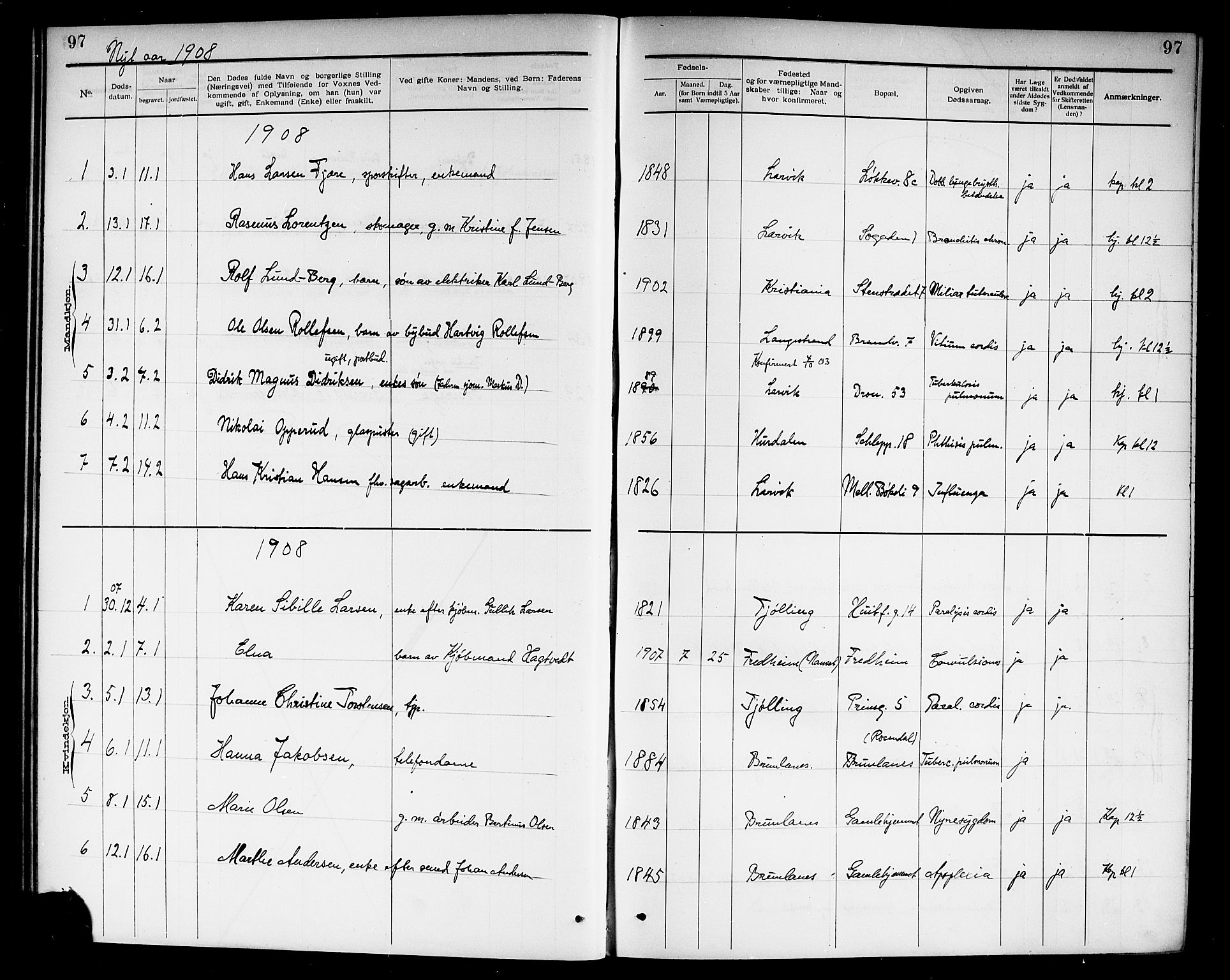 Larvik kirkebøker, SAKO/A-352/G/Ga/L0007: Parish register (copy) no. I 7, 1888-1918, p. 97