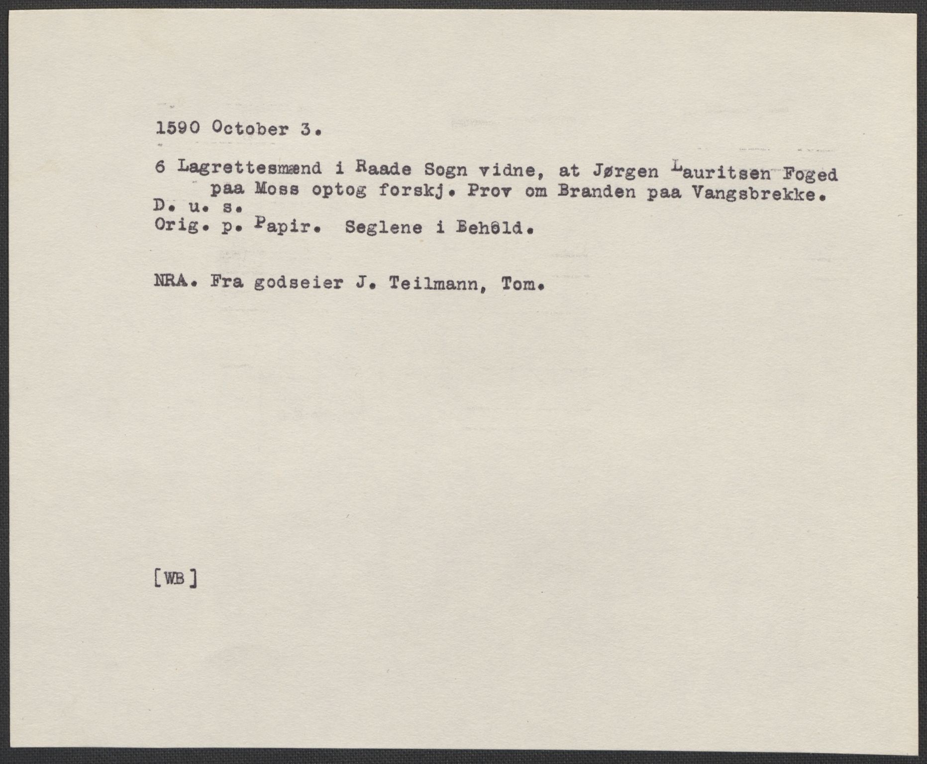 Riksarkivets diplomsamling, AV/RA-EA-5965/F02/L0092: Dokumenter, 1590, p. 30