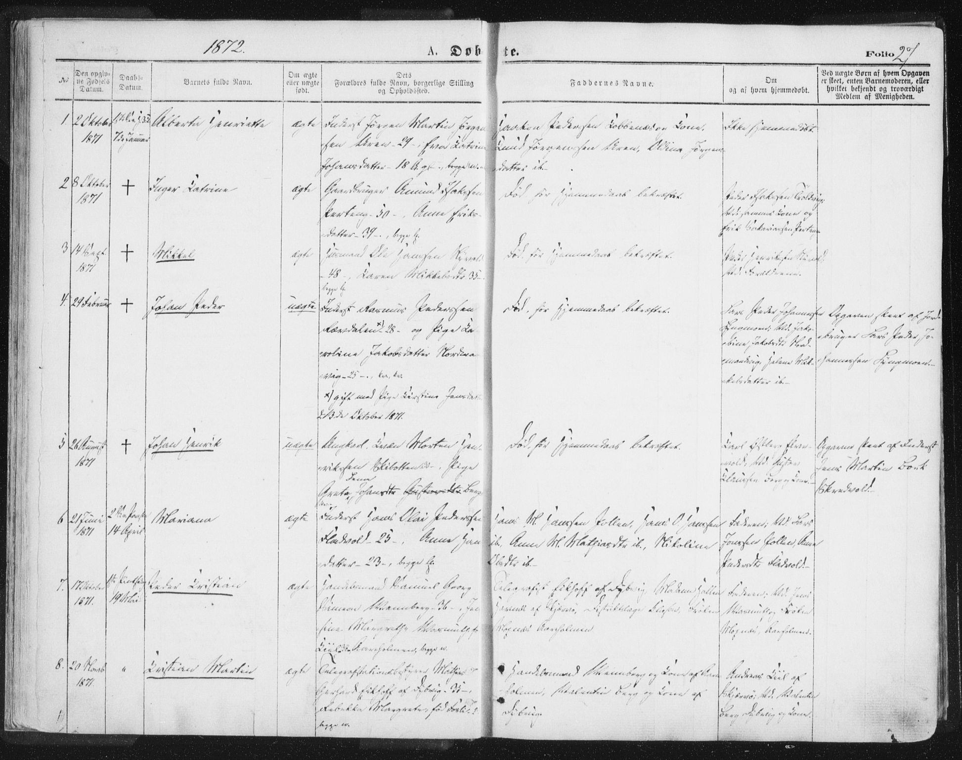 Lyngen sokneprestembete, AV/SATØ-S-1289/H/He/Hea/L0006kirke: Parish register (official) no. 6, 1870-1878, p. 27