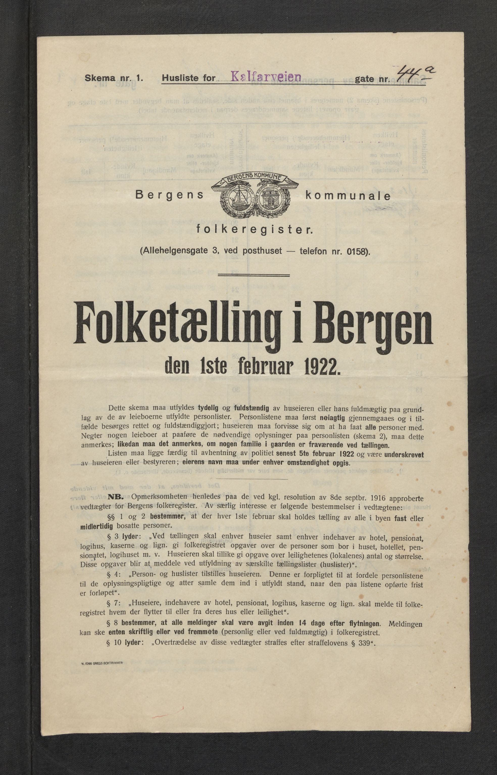 SAB, Municipal Census 1922 for Bergen, 1922, p. 17598