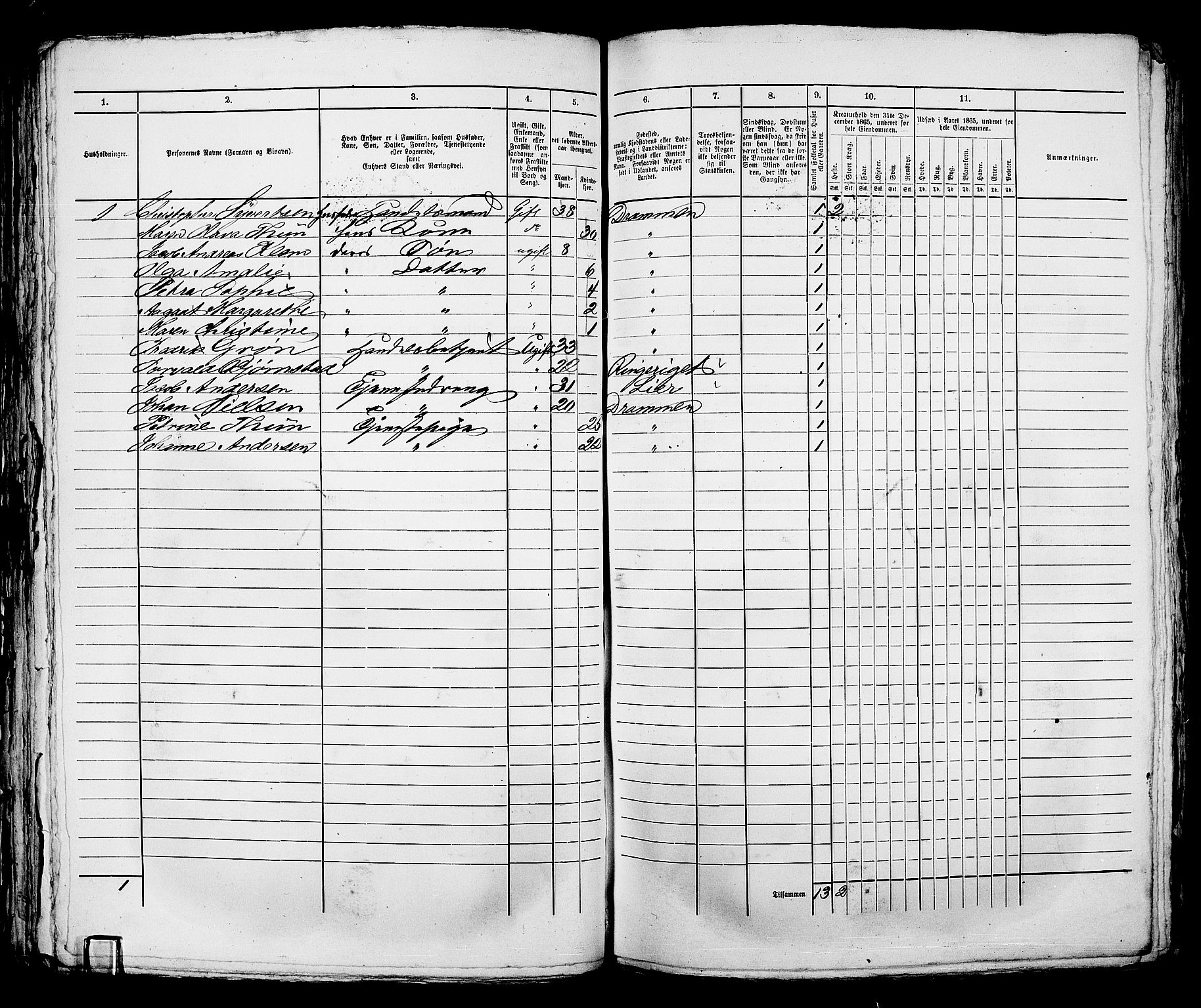 RA, 1865 census for Bragernes in Drammen, 1865, p. 819