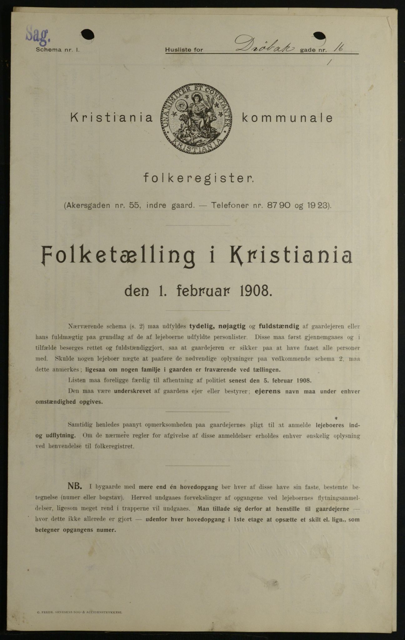 OBA, Municipal Census 1908 for Kristiania, 1908, p. 16187