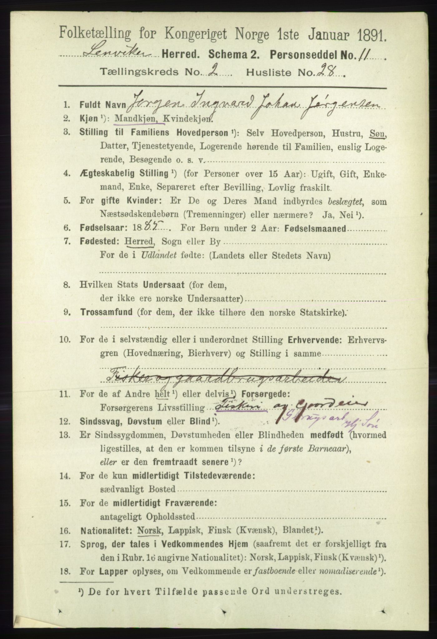 RA, 1891 census for 1931 Lenvik, 1891, p. 972