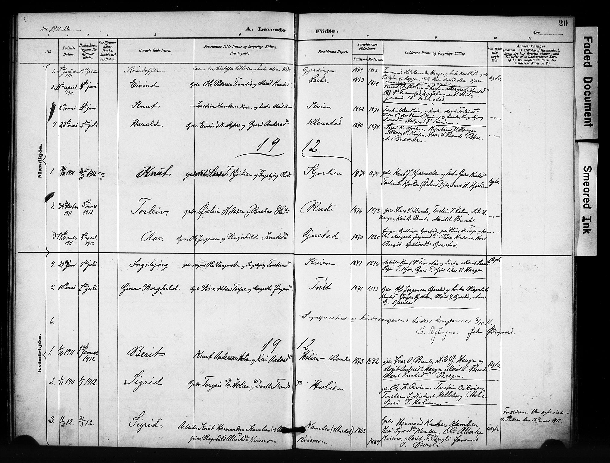 Vang prestekontor, Valdres, SAH/PREST-140/H/Hb/L0007: Parish register (copy) no. 7, 1893-1924, p. 20