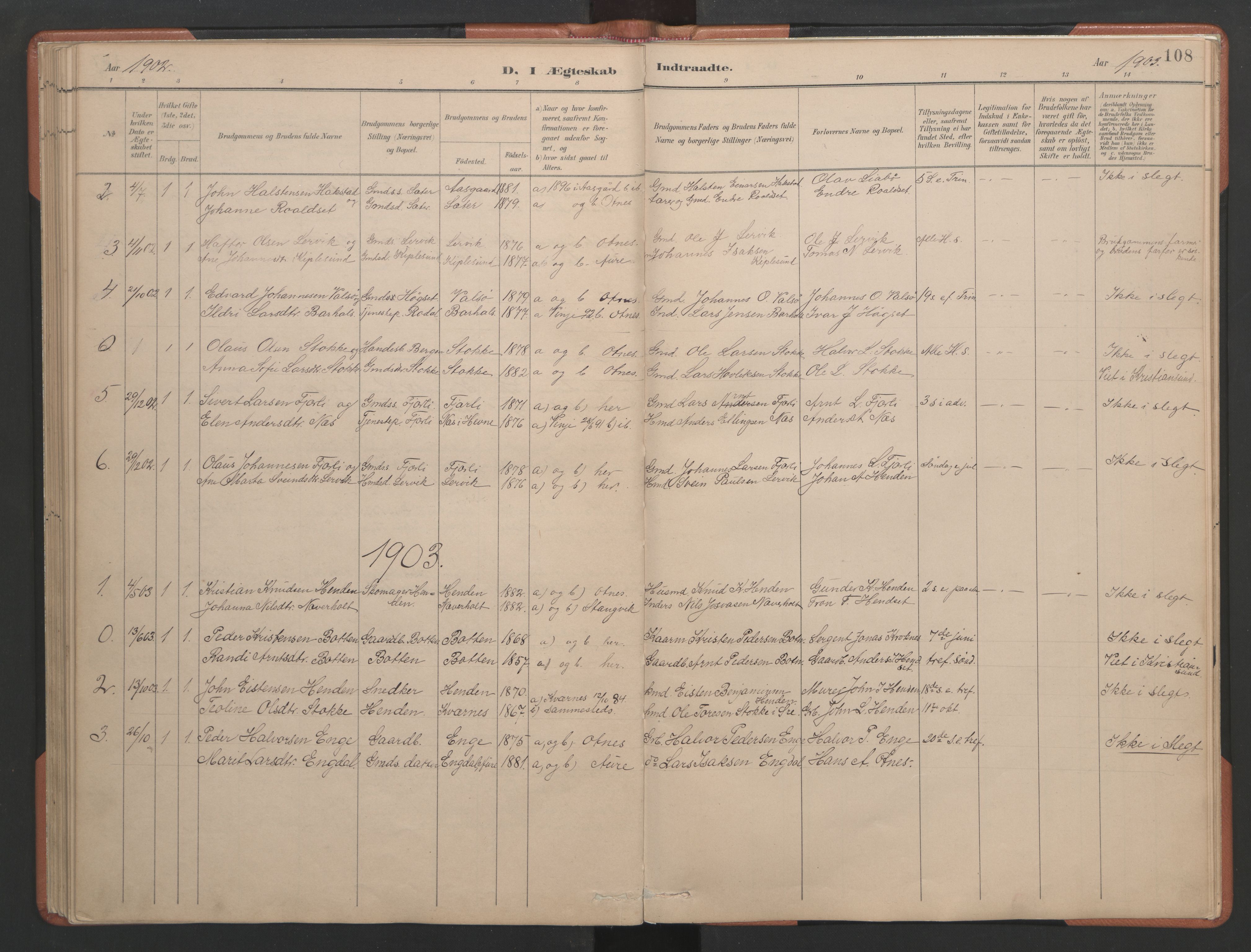 Ministerialprotokoller, klokkerbøker og fødselsregistre - Møre og Romsdal, AV/SAT-A-1454/580/L0926: Parish register (copy) no. 580C01, 1882-1903, p. 108