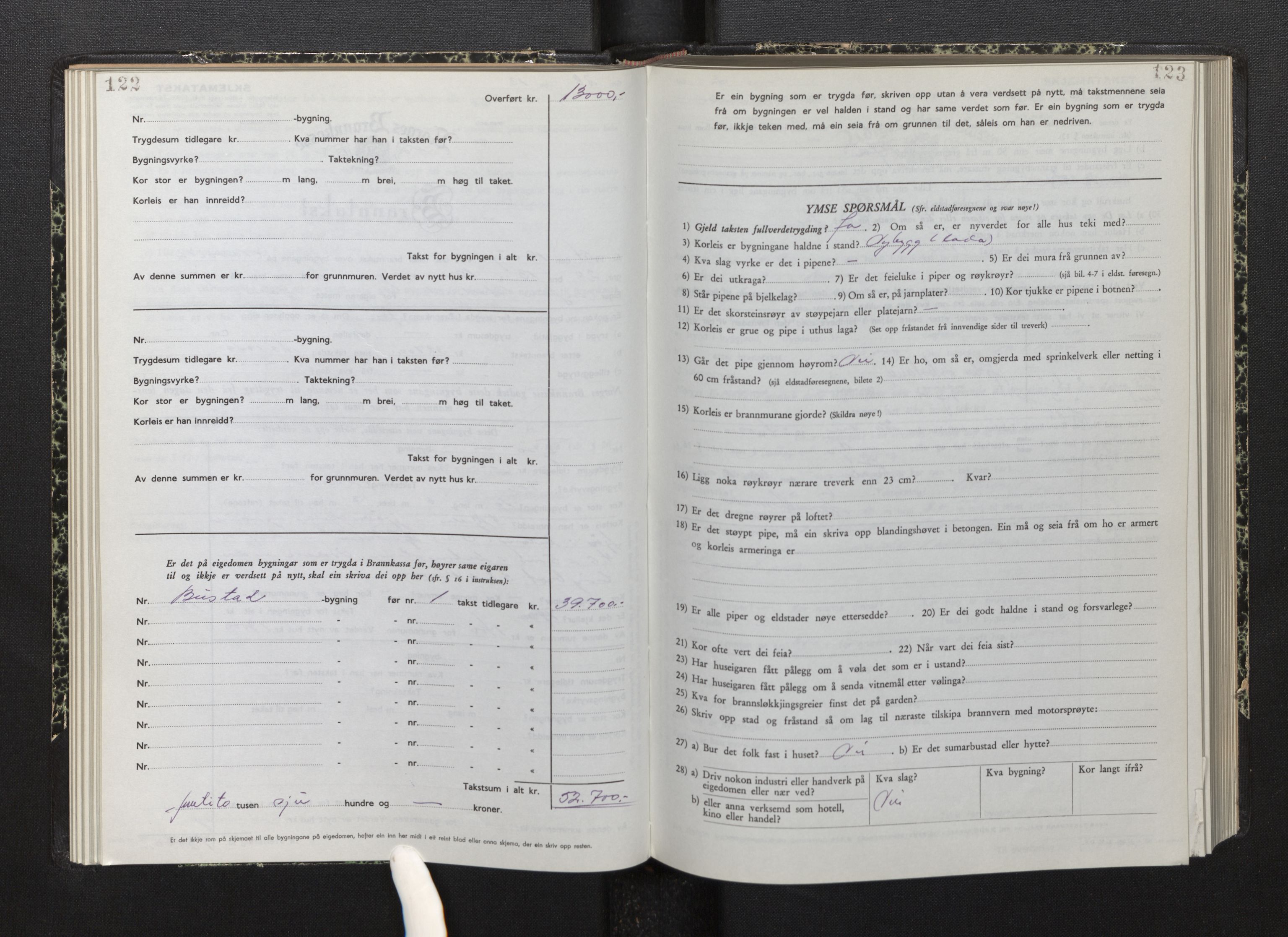 Lensmannen i Bremanger, AV/SAB-A-26701/0012/L0010: Branntakstprotokoll, skjematakst, 1950-1955, p. 122-123