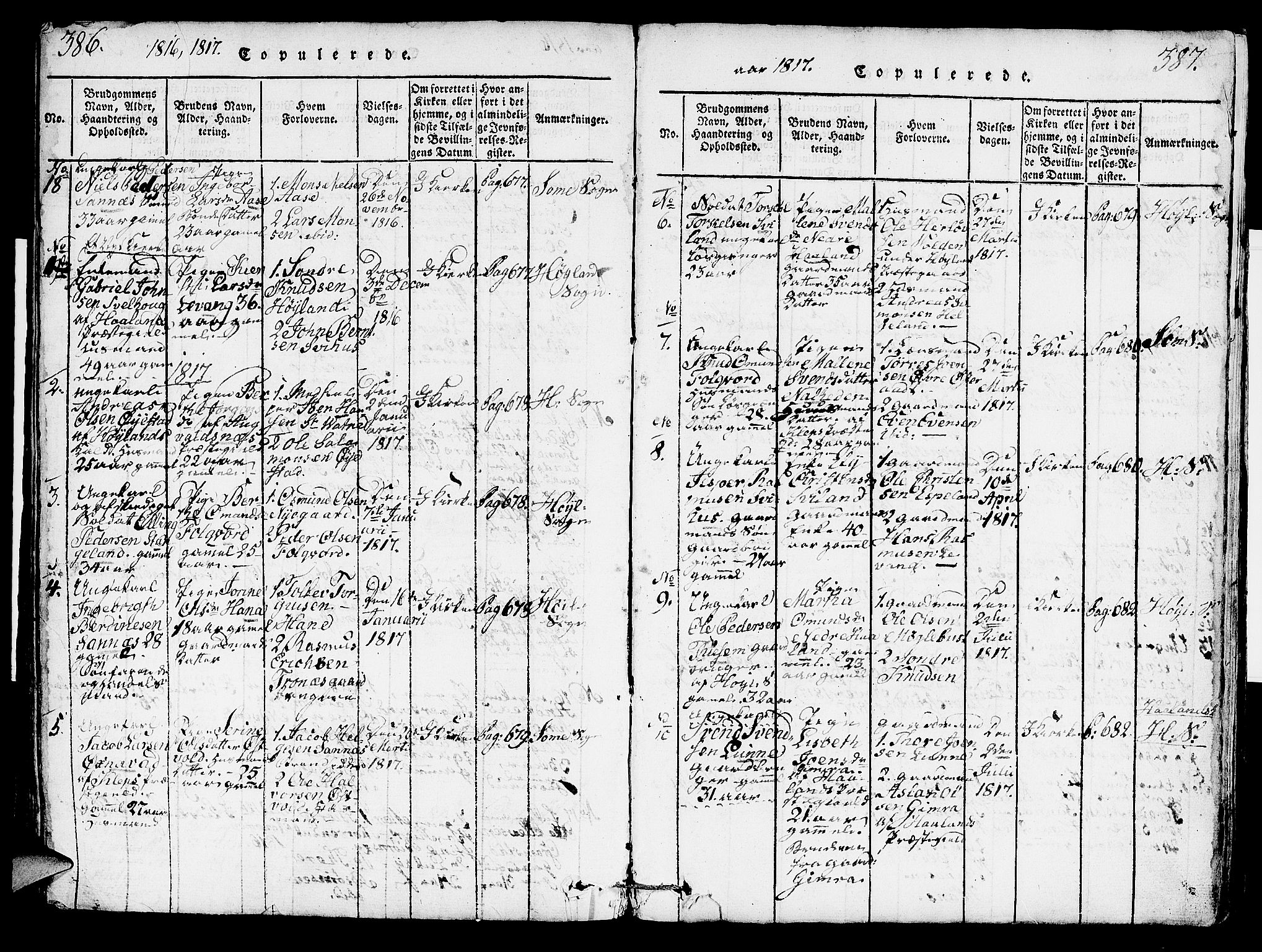 Høyland sokneprestkontor, SAST/A-101799/001/30BA/L0006: Parish register (official) no. A 6, 1815-1825, p. 386-387