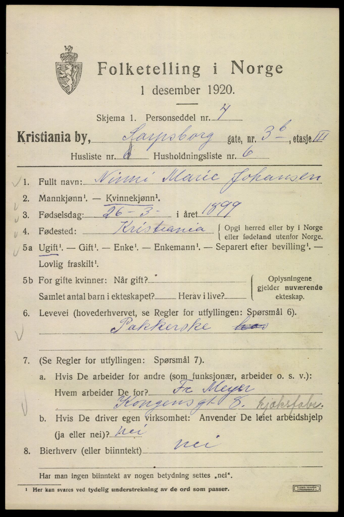 SAO, 1920 census for Kristiania, 1920, p. 483613