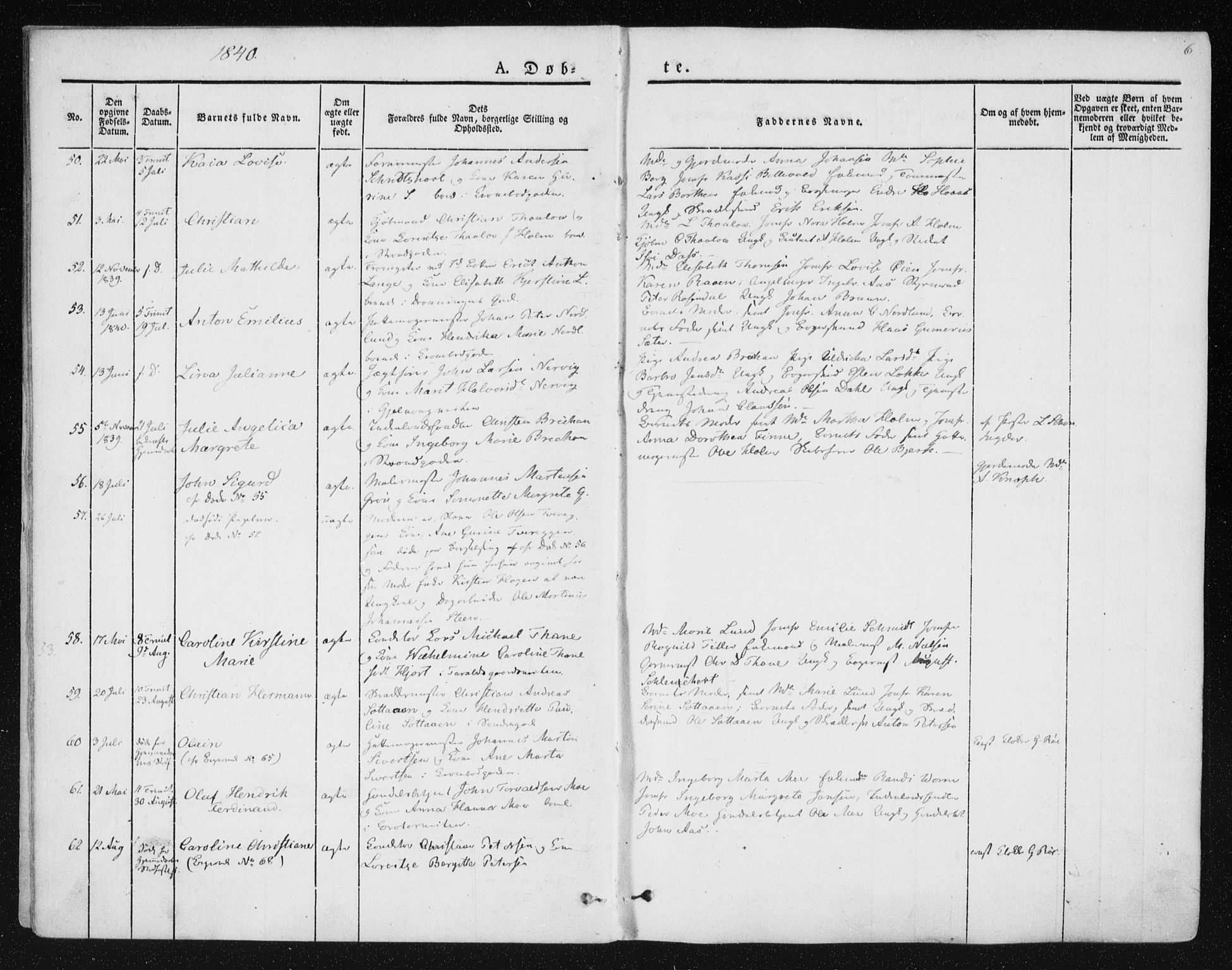 Ministerialprotokoller, klokkerbøker og fødselsregistre - Sør-Trøndelag, SAT/A-1456/602/L0110: Parish register (official) no. 602A08, 1840-1854, p. 6